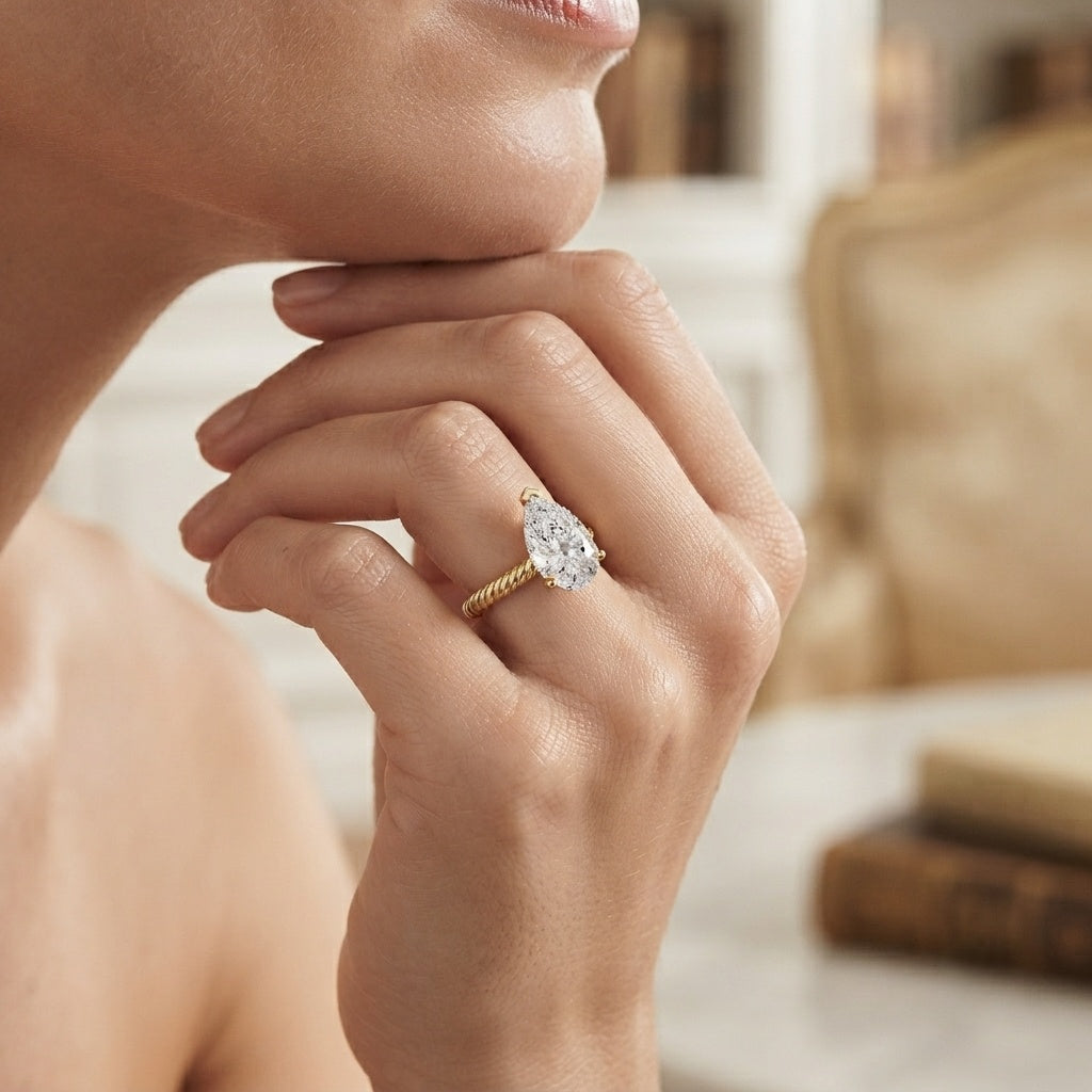 IGI Certified 3 Carat Lab Grown Diamond Pear Solitaire Engagement Ring Lab - ( E-VS1 ) - Rosec Jewels