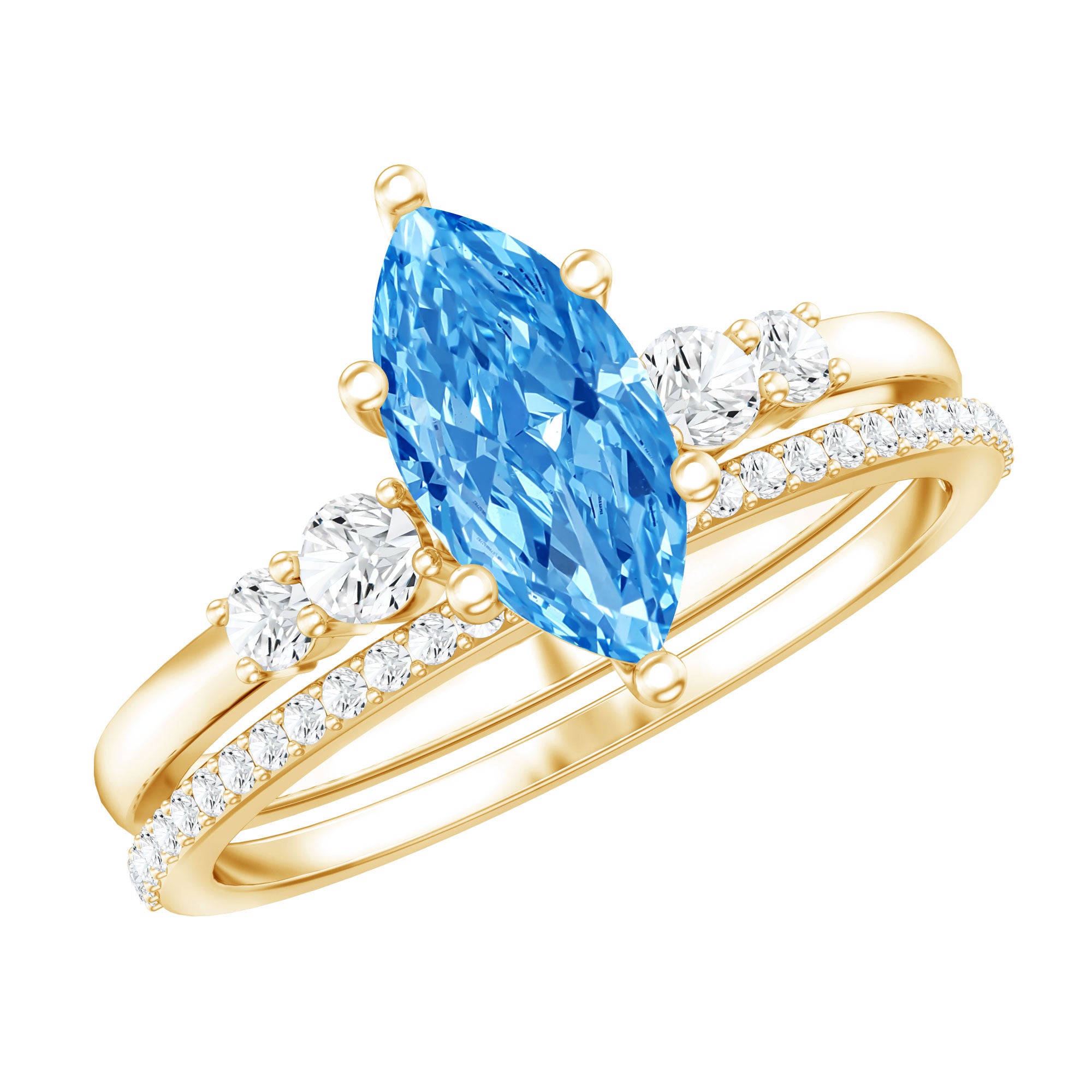 Rosec Jewels-1 Carat Marquise Cut Lab Grown Blue Diamond Solitaire Wedding Ring Set with IGI Certificate