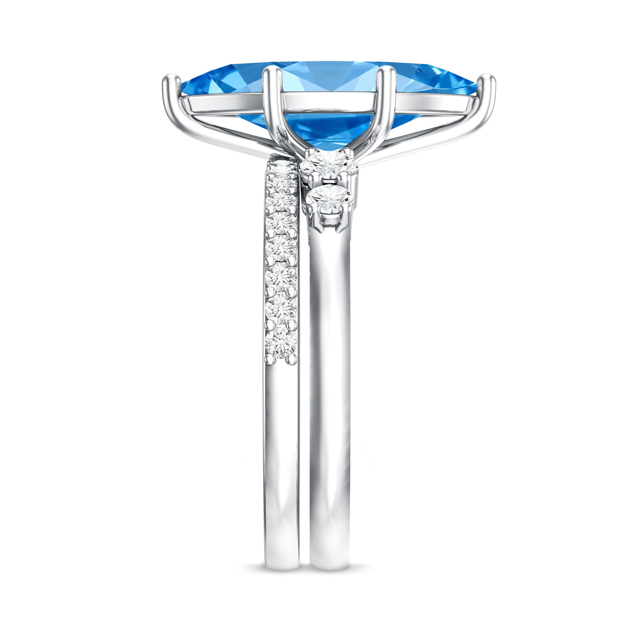 Rosec Jewels-IGI Certified Marquise Cut Lab Grown 3 Carat Blue Diamond Engagement Ring with Enhancer