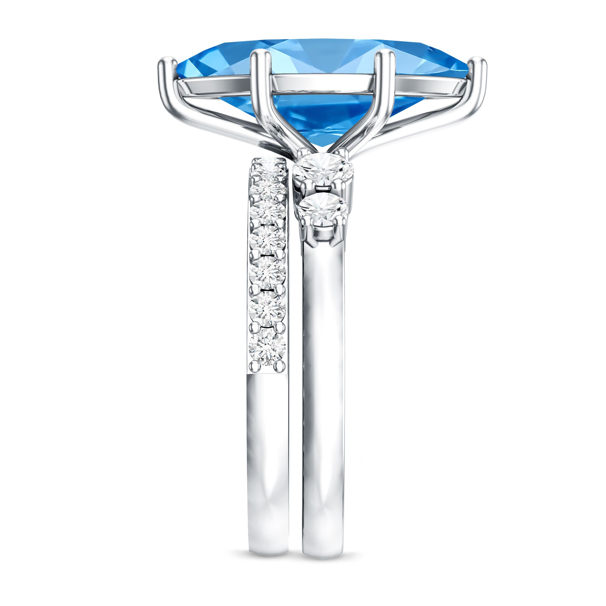 Rosec Jewels-Huge 4 Carat Lab Grown Blue Diamond Solitaire Bridal Ring Set with IGI Certificate