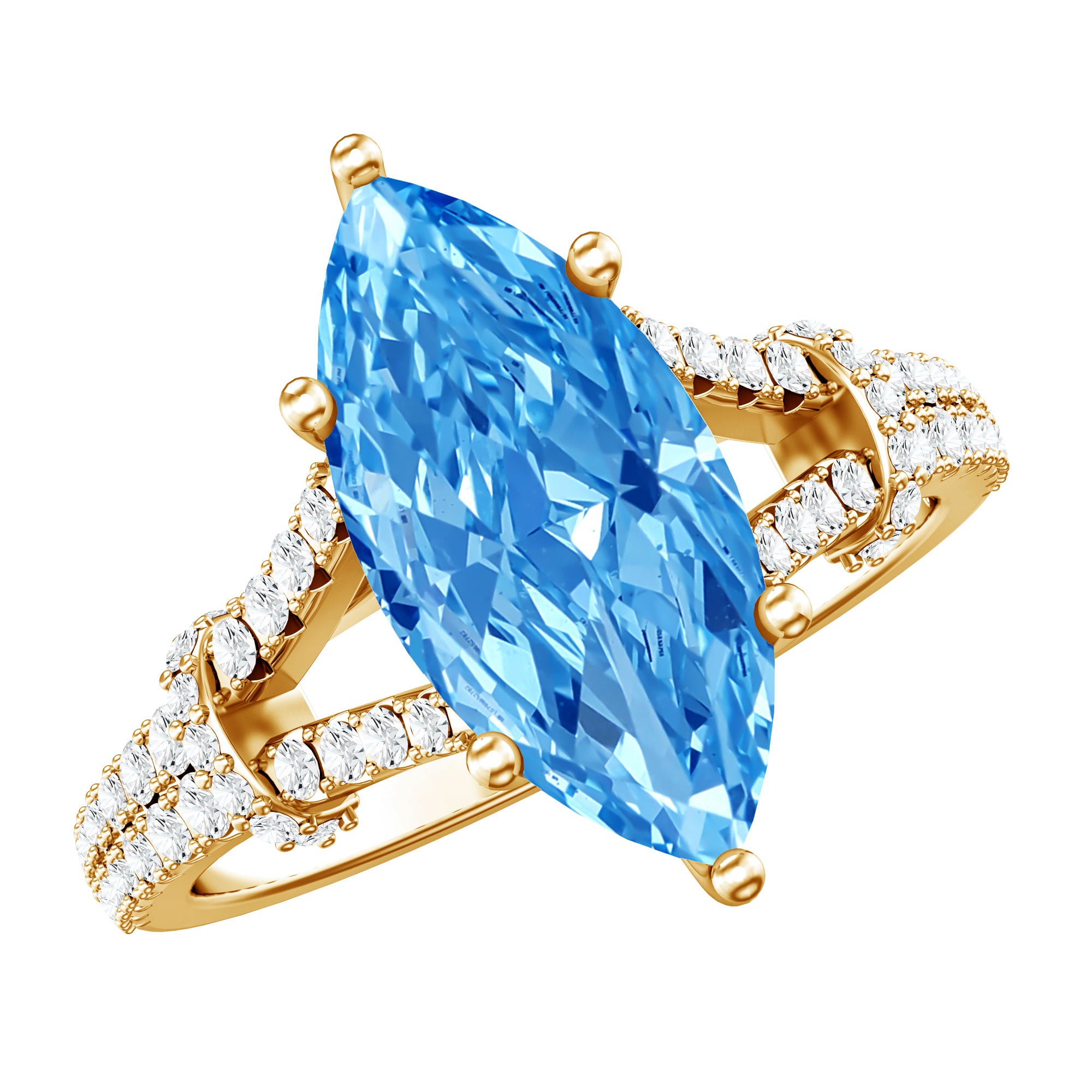 Rosec Jewels-IGI Certified 3 Carat Blue Lab Grown Diamond Marquise Engagement Ring with Split Shank
