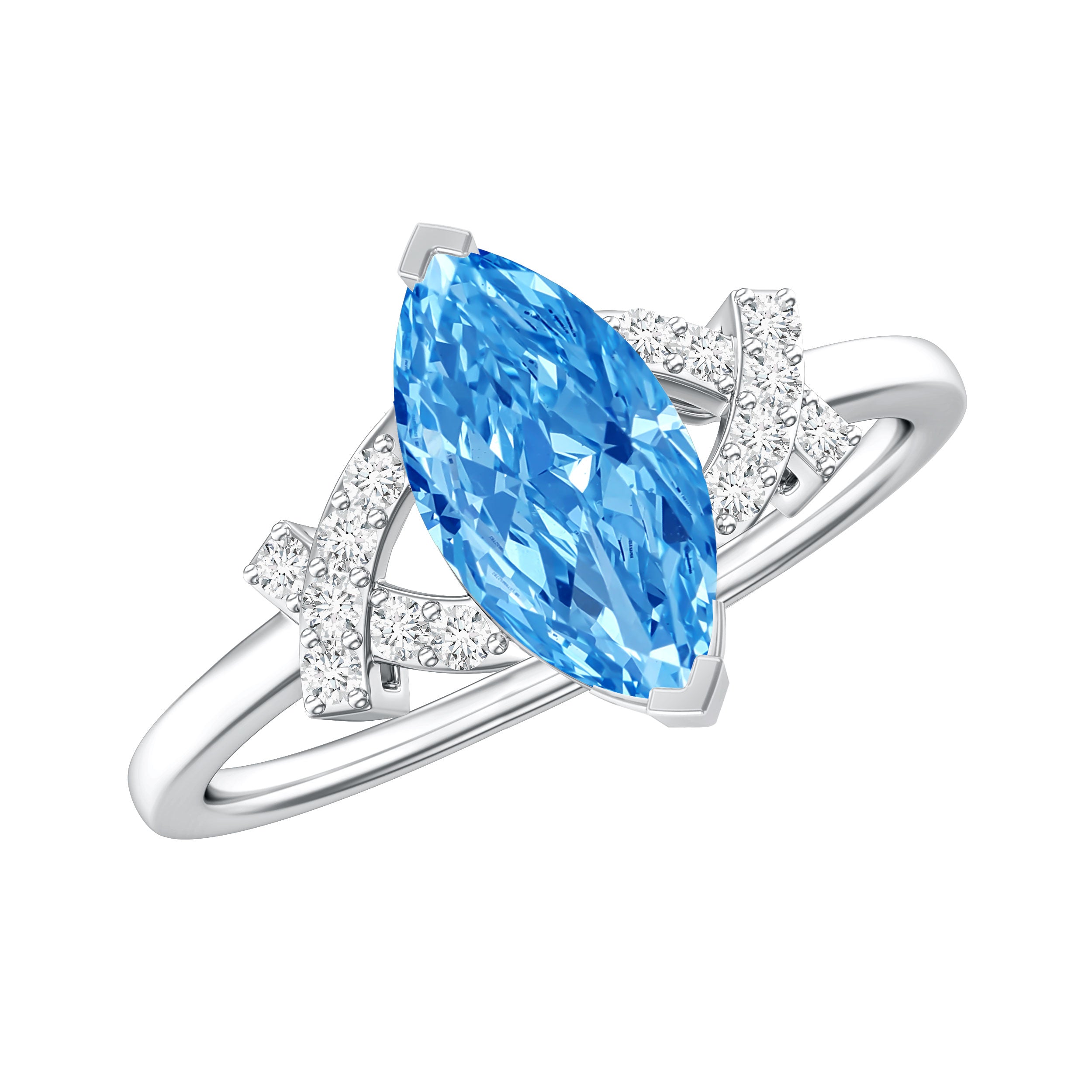 Rosec Jewels-1 Carat Marquise Cut Lab Grown Blue Diamond Statement Ring with IGI Certificate