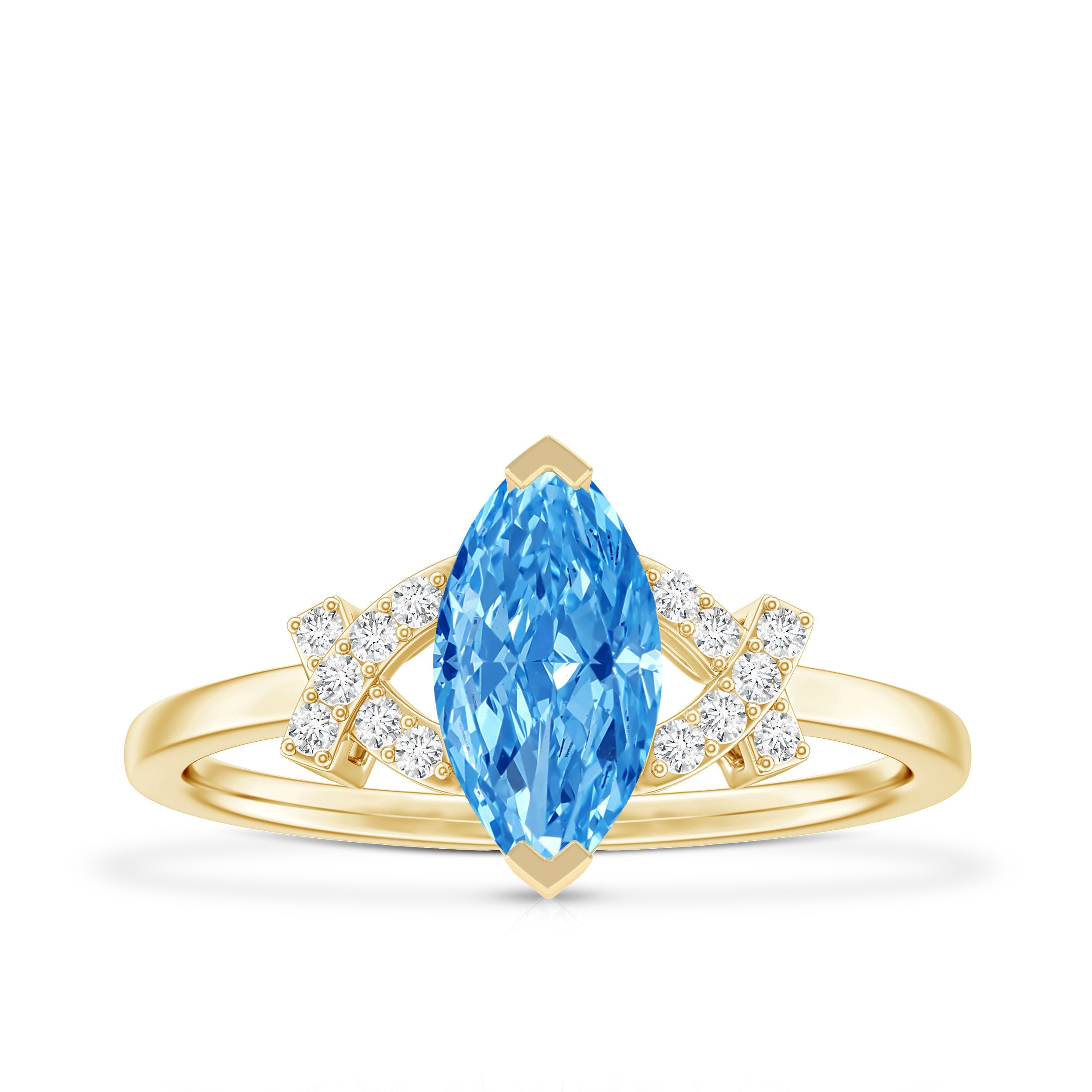Rosec Jewels-1 Carat Marquise Cut Lab Grown Blue Diamond Statement Ring with IGI Certificate