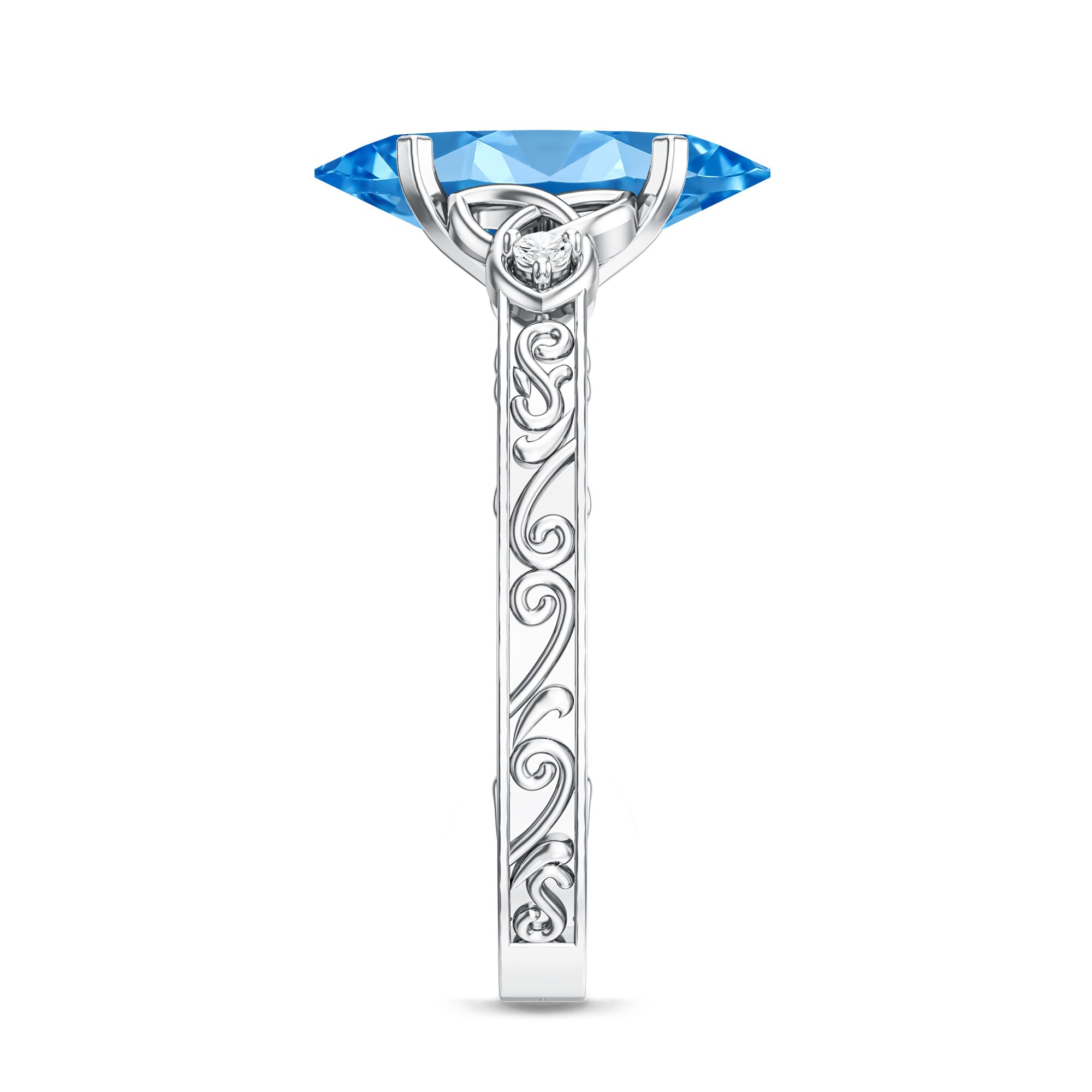 Rosec Jewels-Vintage Inspired 2 Carat Marquise Lab Grown Blue Diamond Celtic Engagement Ring IGI Certified