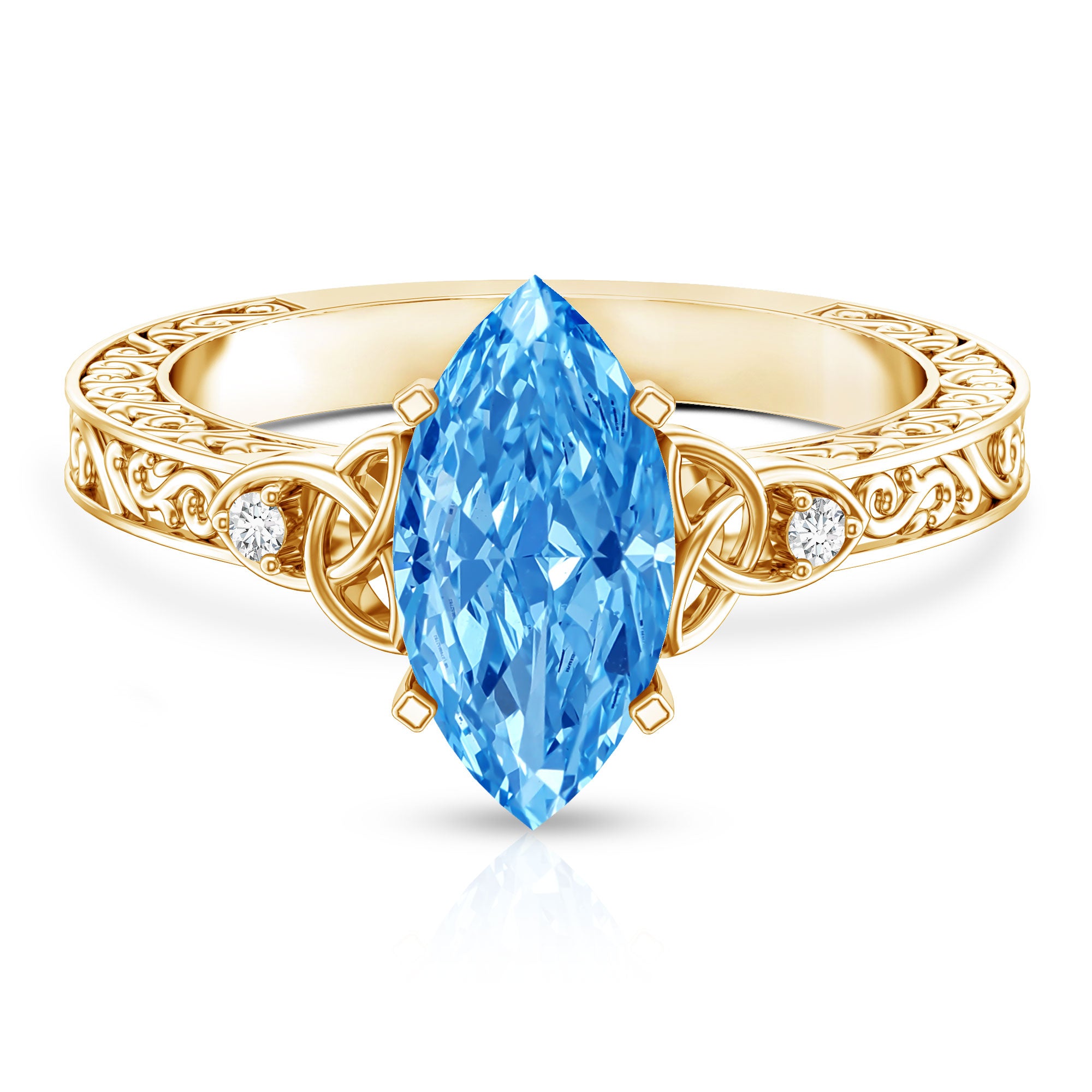 Rosec Jewels-Vintage Inspired 2 Carat Marquise Lab Grown Blue Diamond Celtic Engagement Ring IGI Certified