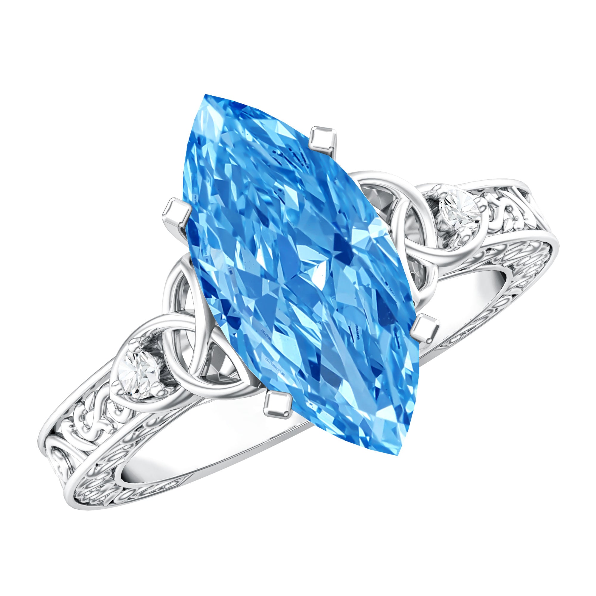 Rosec Jewels-IGI Certified Vintage Celtic Engagement Ring with 3 Carat Marquise Lab Grown Blue Diamond