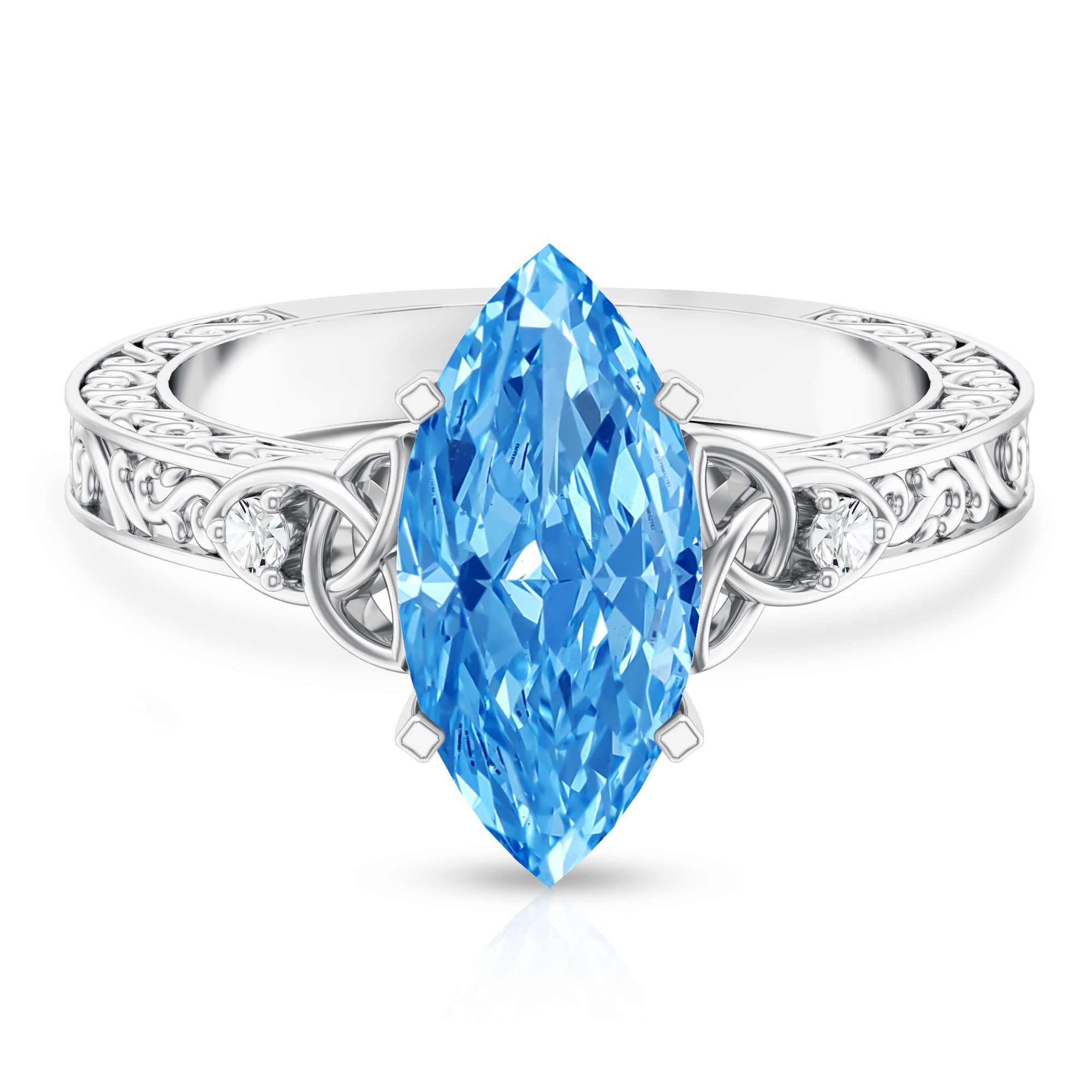 Rosec Jewels-IGI Certified Vintage Celtic Engagement Ring with 3 Carat Marquise Lab Grown Blue Diamond