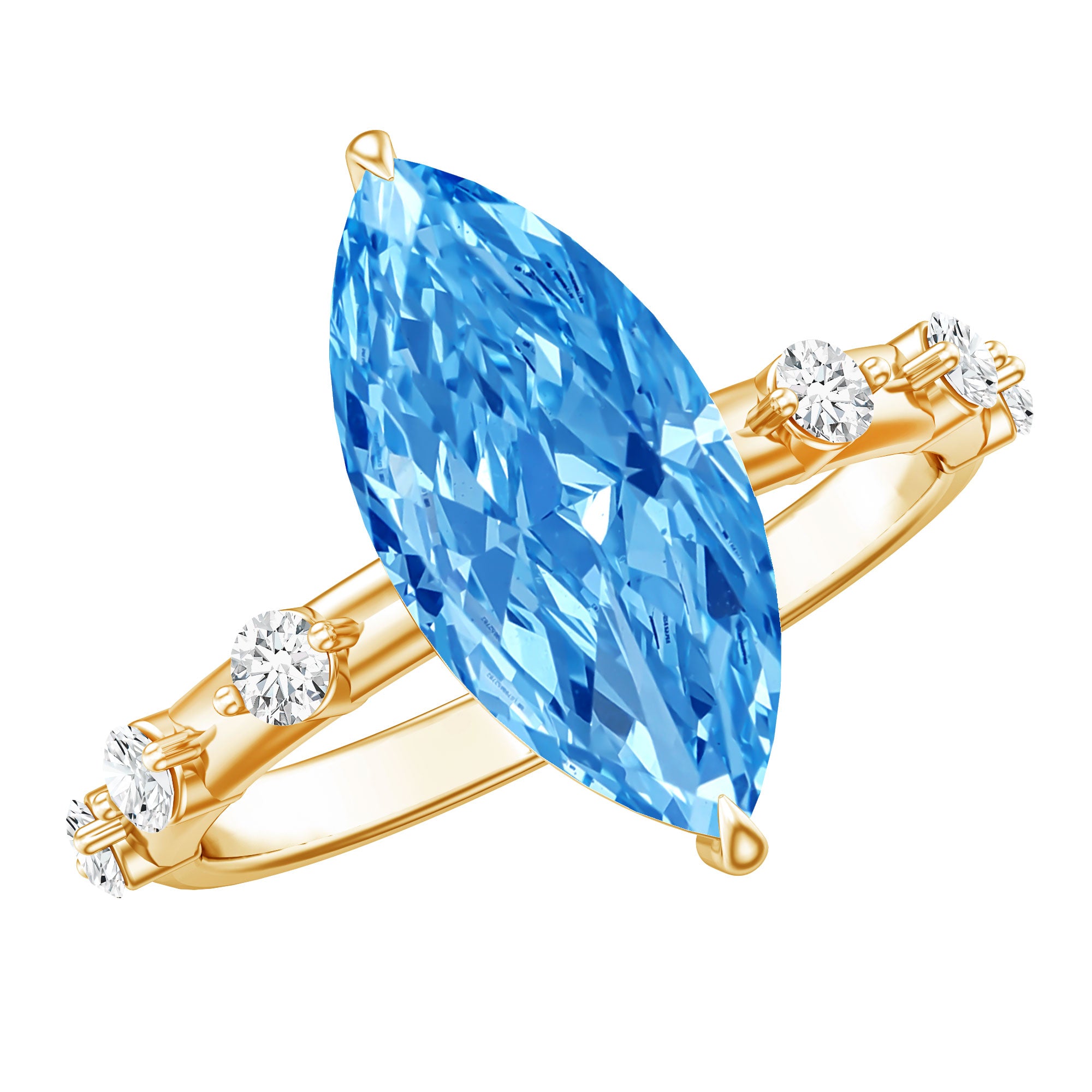 Rosec Jewels-IGI Certified 3 Carat Lab Grown Blue Diamond Marquise Engagement Ring with Spaced Accent
