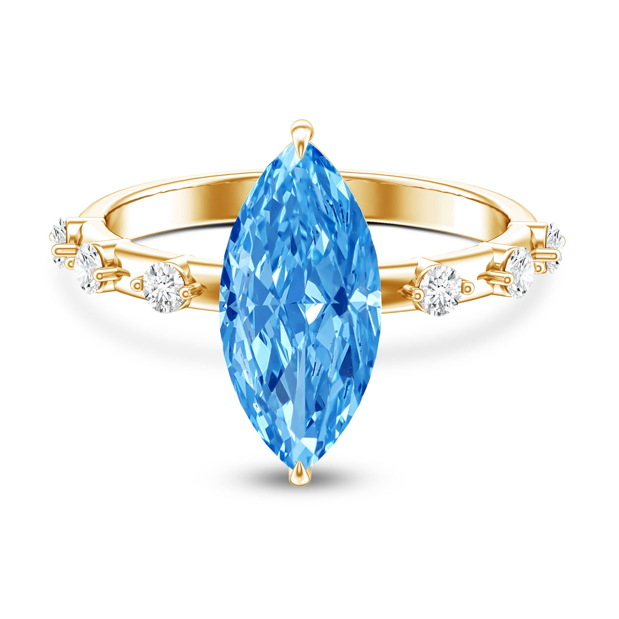 Rosec Jewels-IGI Certified 3 Carat Lab Grown Blue Diamond Marquise Engagement Ring with Spaced Accent