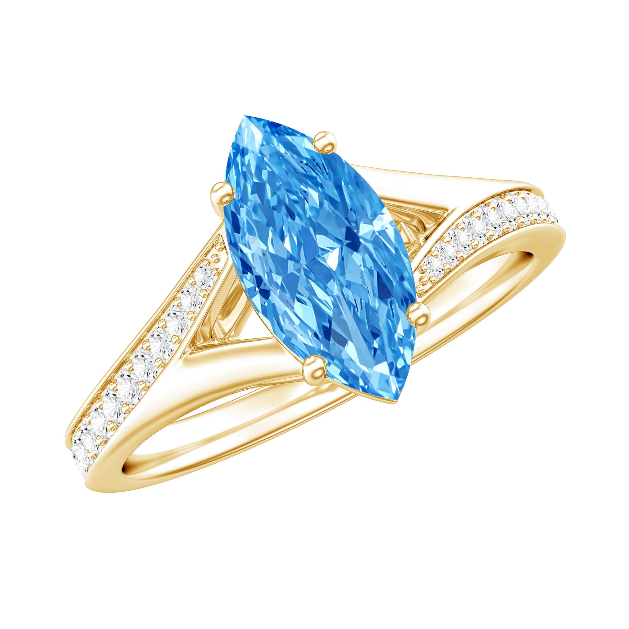 Rosec Jewels-Marquise Cut IGI Certified 1 Carat Lab Grown Blue Diamond Engagement Ring with Split Shank
