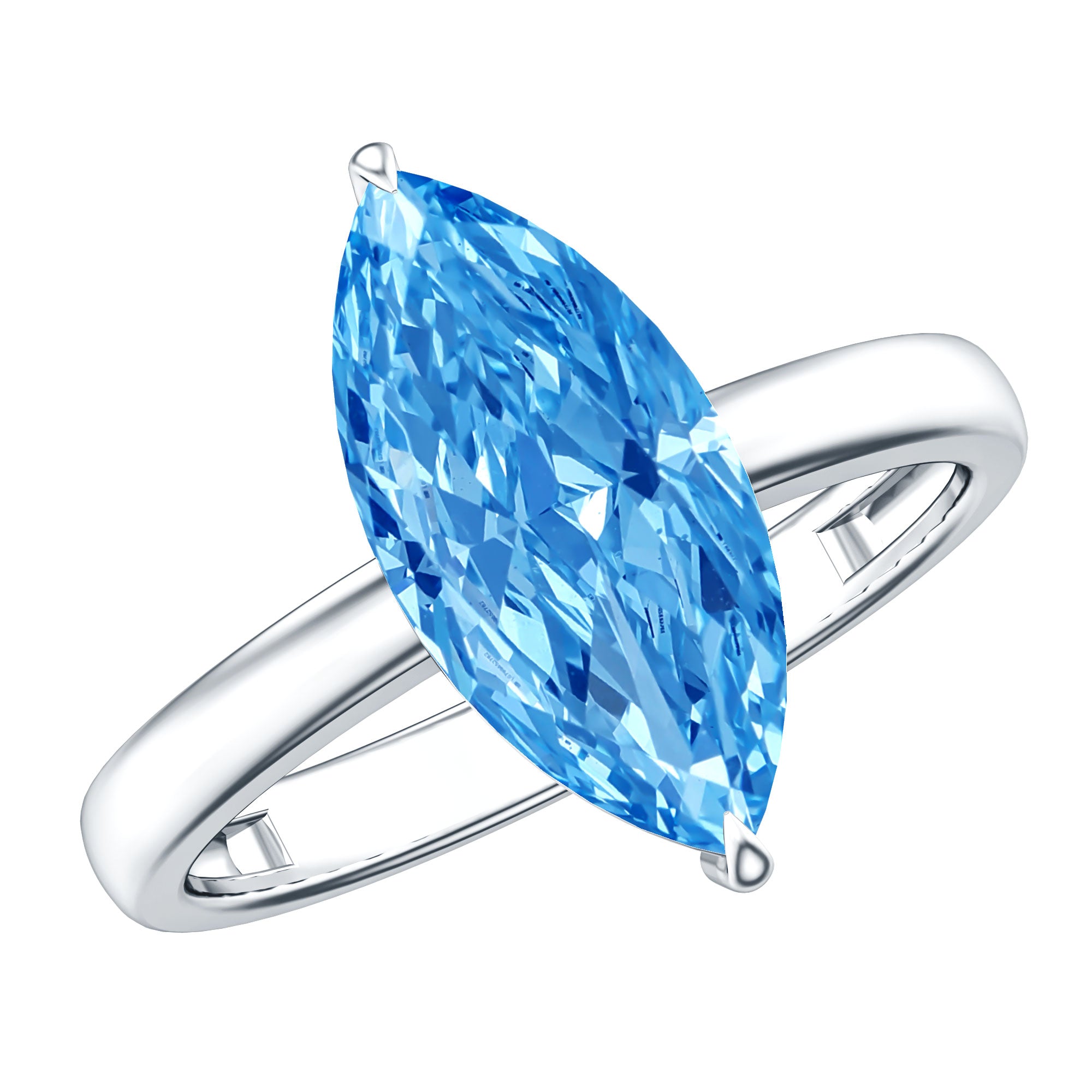 Rosec Jewels-Solitaire 3 Carat Marquise Cut Lab Grown Blue Diamond Engagement Ring IGI Certified