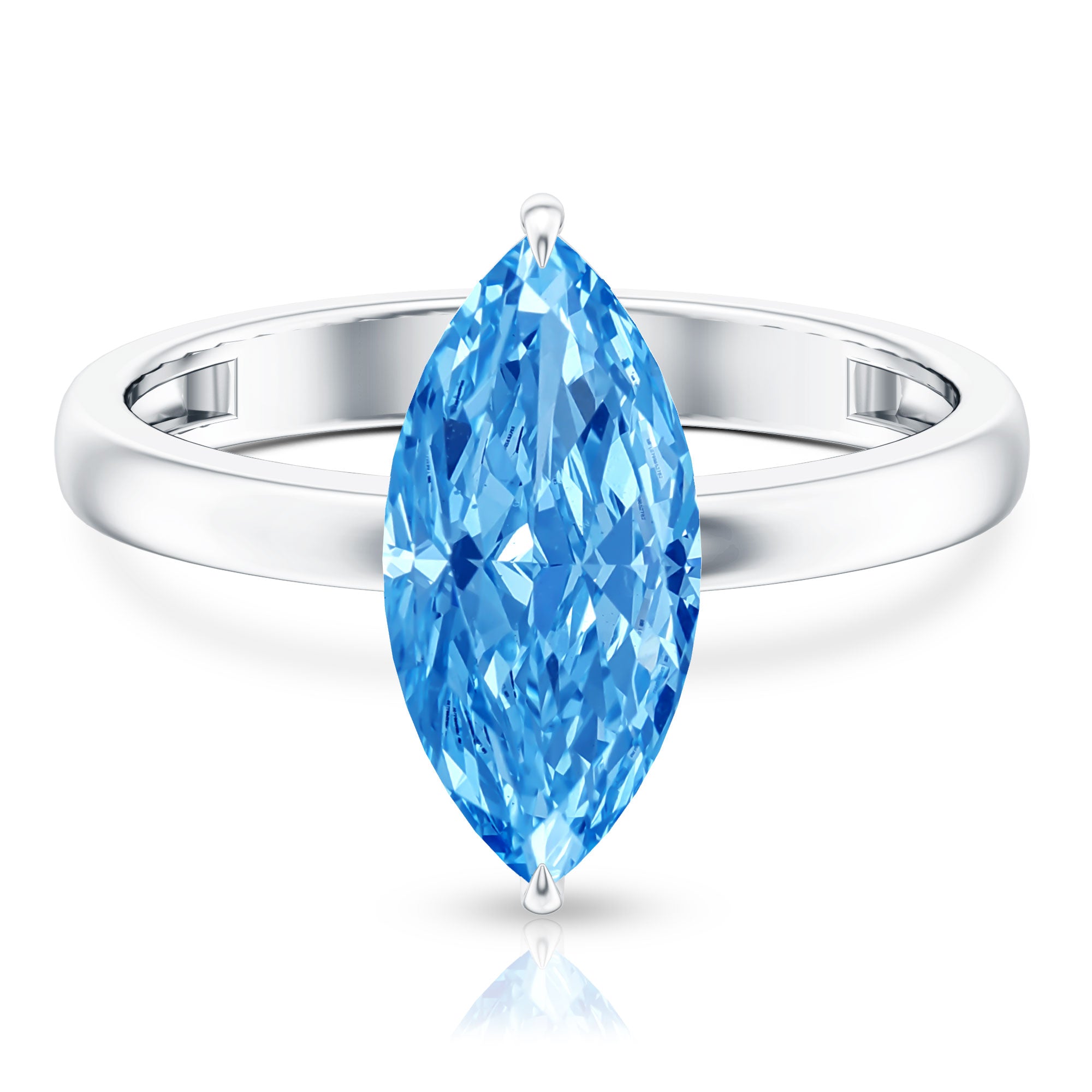 Rosec Jewels-Solitaire 3 Carat Marquise Cut Lab Grown Blue Diamond Engagement Ring IGI Certified