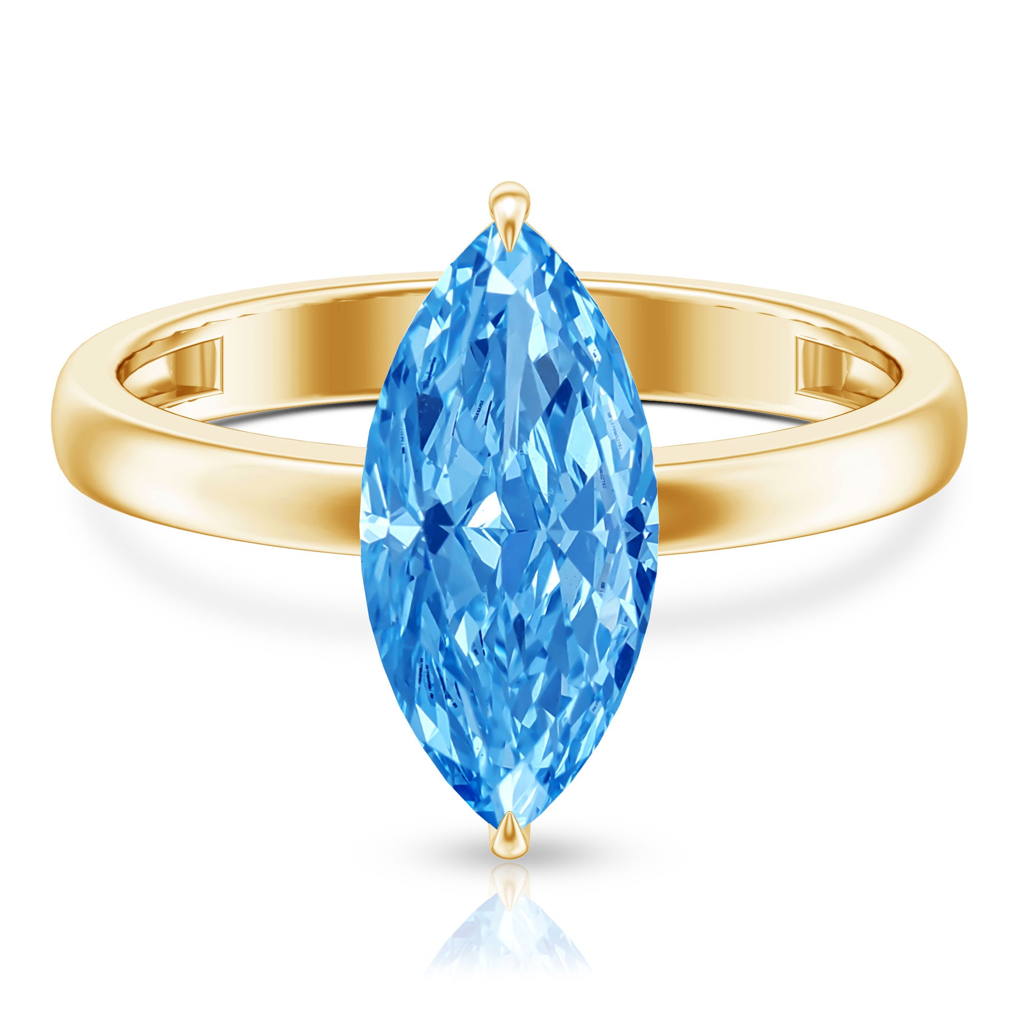Rosec Jewels-Solitaire 3 Carat Marquise Cut Lab Grown Blue Diamond Engagement Ring IGI Certified