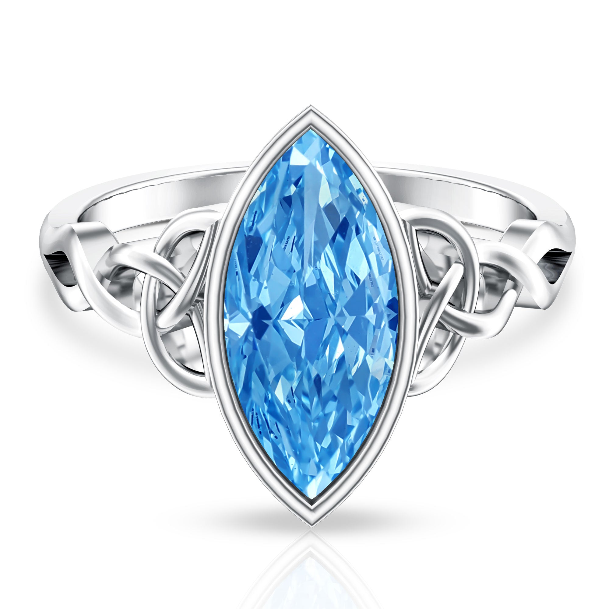 Rosec Jewels-3 Carat Marquise Cut Lab Grown Blue Diamond Celtic Engagement Ring with IGI Certificate