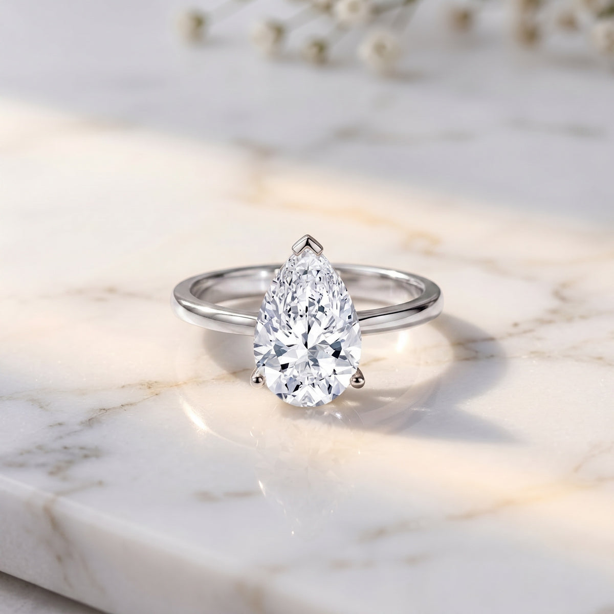 IGI Certified Lab Grown 3 Carat Pear Shaped Diamond Ring for Engagement Lab - ( E-VS1 ) - Rosec Jewels