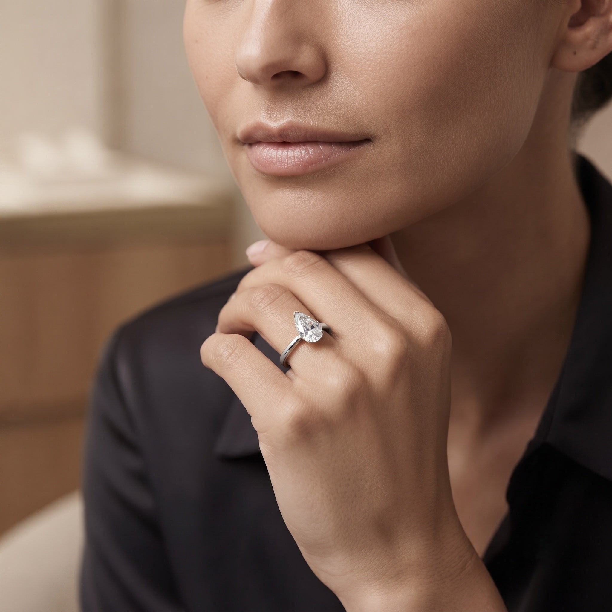 IGI Certified Lab Grown 3 Carat Pear Shaped Diamond Ring for Engagement Lab - ( E-VS1 ) - Rosec Jewels