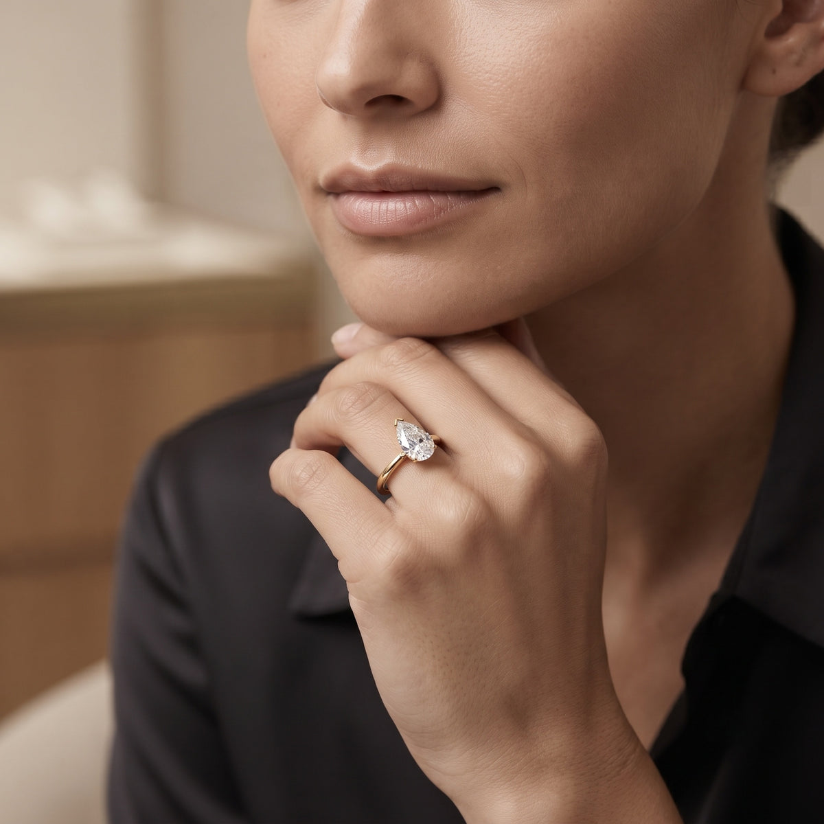 IGI Certified Lab Grown 3 Carat Pear Shaped Diamond Ring for Engagement Lab - ( E-VS1 ) - Rosec Jewels