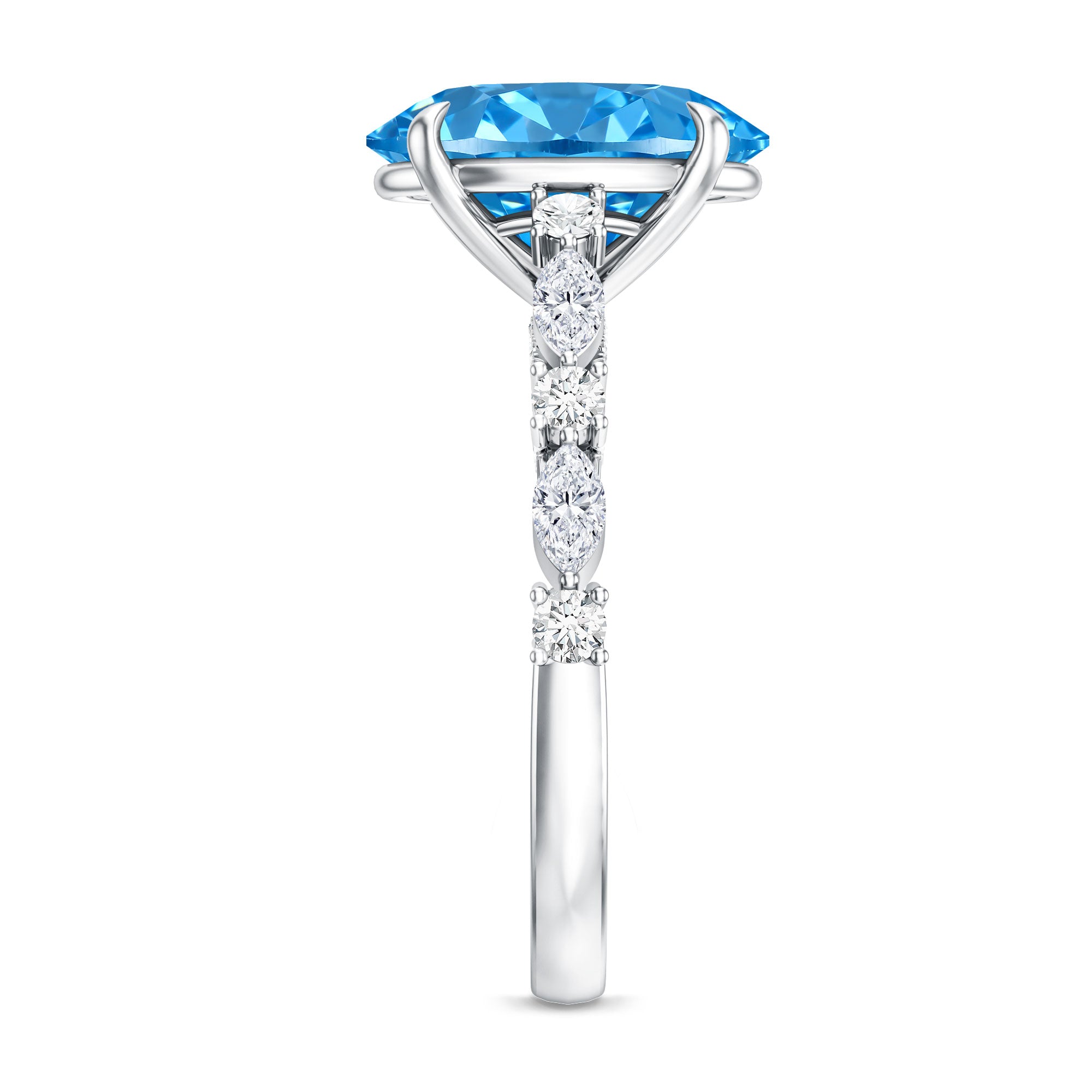 Rosec Jewels-IGI Certified 3 Carat Lab Grown Oval Blue Diamond Big Engagement Ring with Side Stones