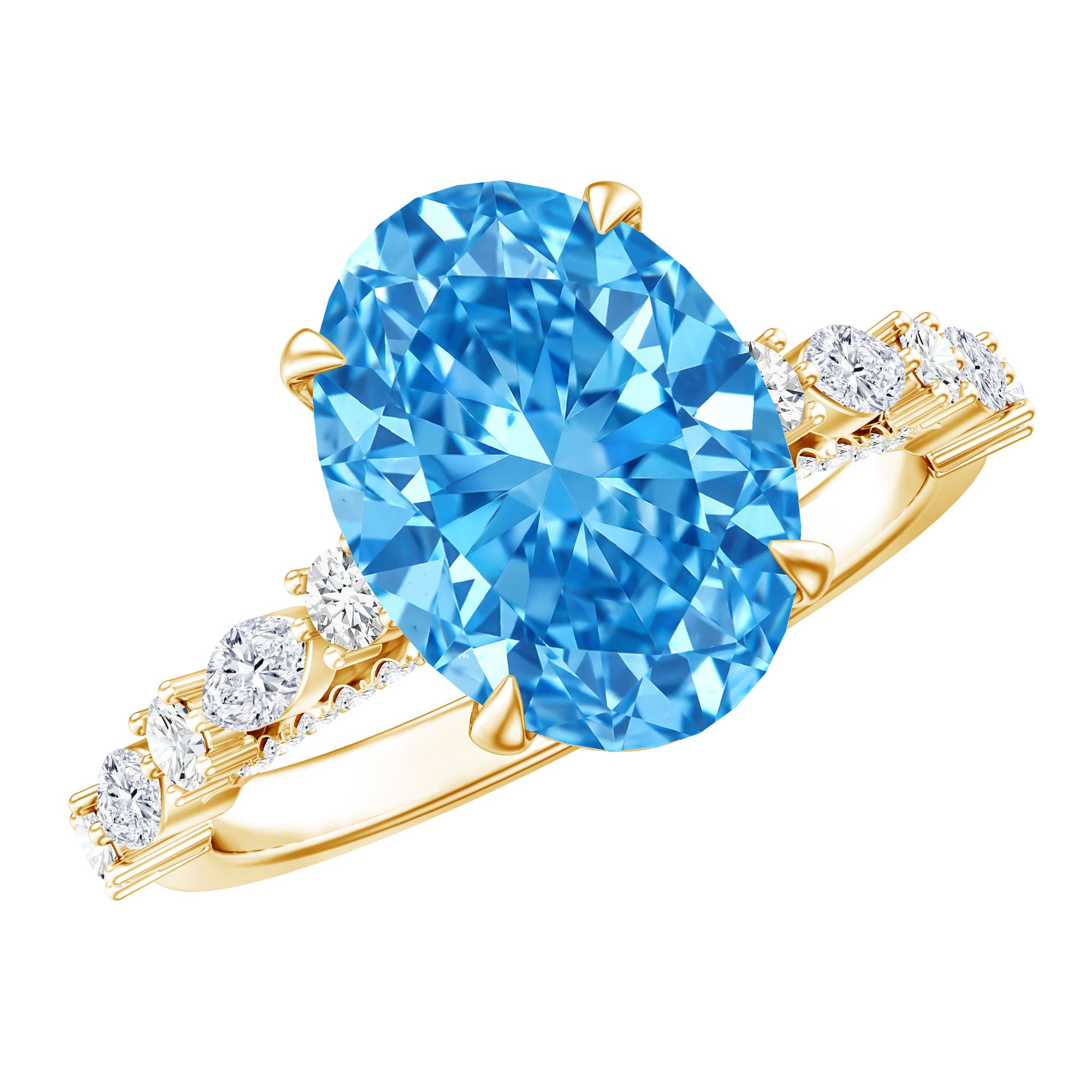 Rosec Jewels-IGI Certified 3 Carat Lab Grown Oval Blue Diamond Big Engagement Ring with Side Stones