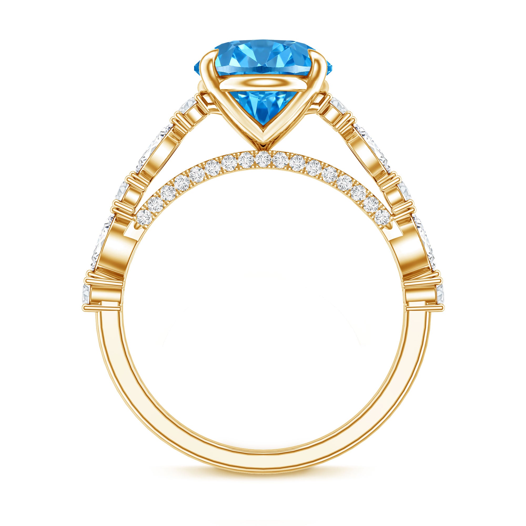 Rosec Jewels-IGI Certified 3 Carat Lab Grown Oval Blue Diamond Big Engagement Ring with Side Stones