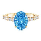 Rosec Jewels-IGI Certified 3 Carat Lab Grown Oval Blue Diamond Big Engagement Ring with Side Stones