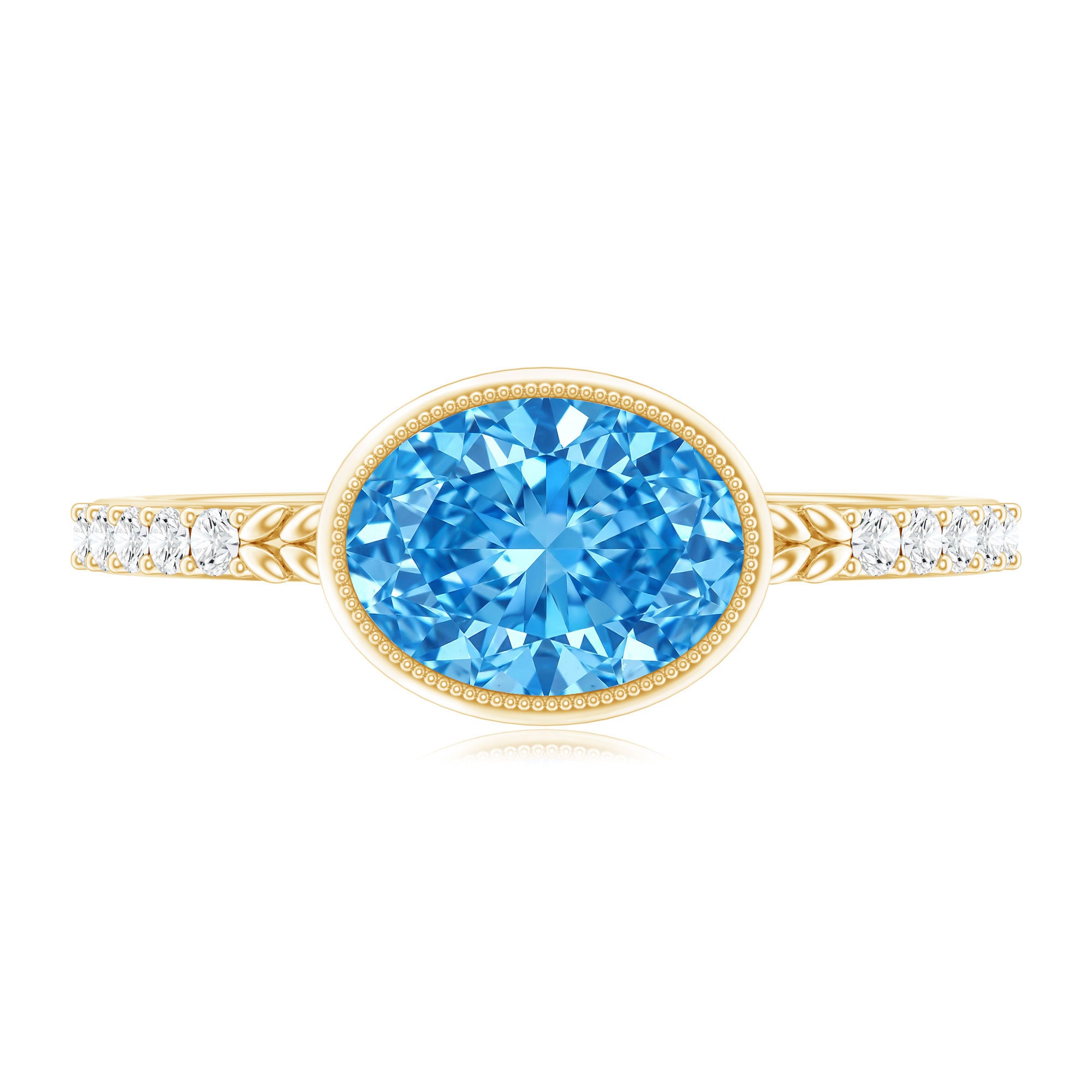 Rosec Jewels-1 Carat Oval Lab Grown Blue Diamond East West Engagement Ring IGI Certified