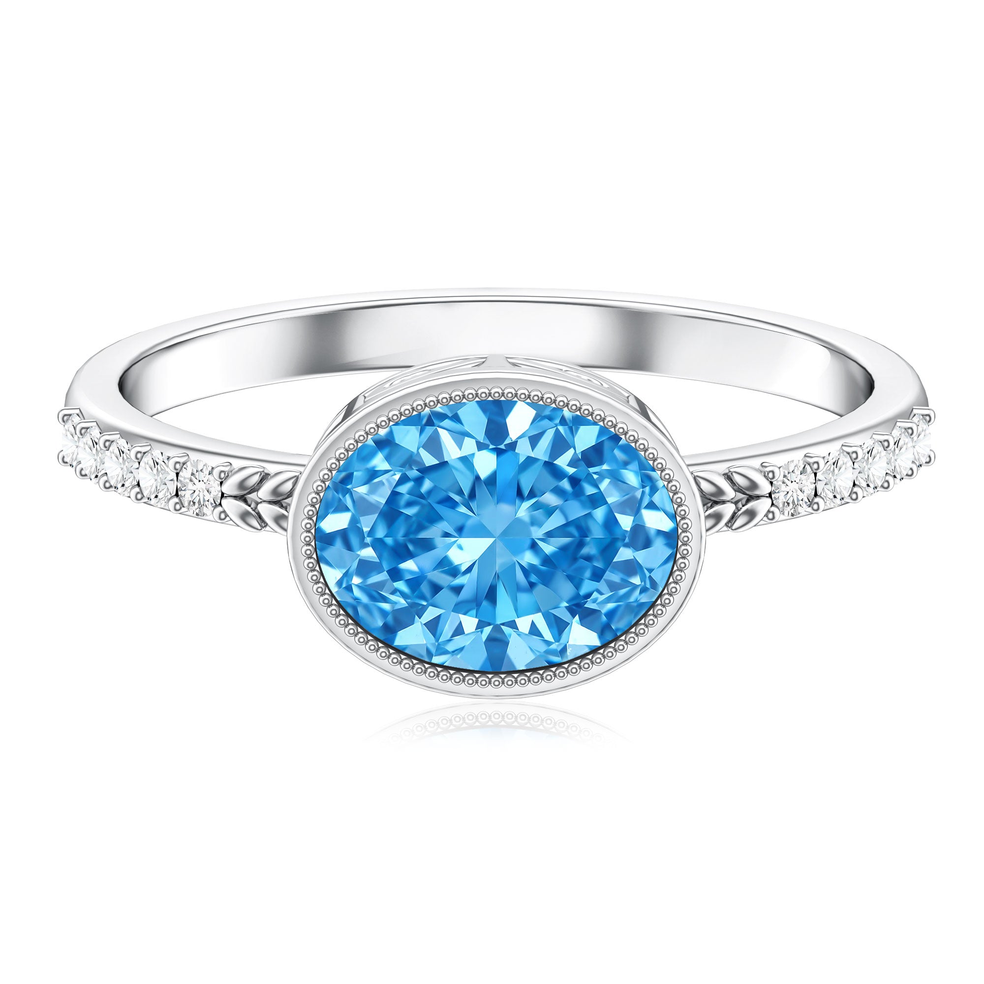 Rosec Jewels-2 Carat Lab Created Blue Diamond East West Oval Engagement Ring with IGI Certificate
