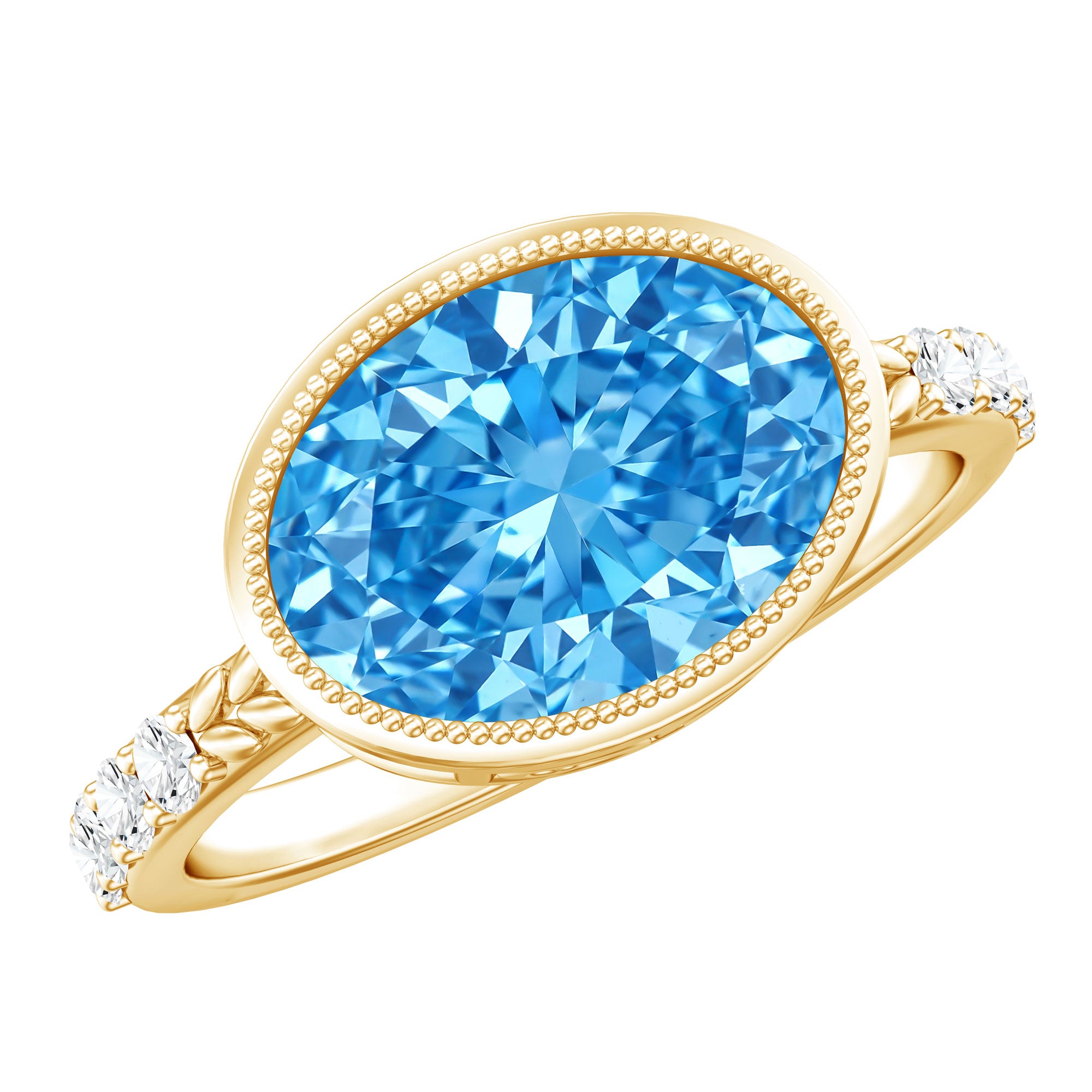Rosec Jewels-IGI Certified 3 Carat Oval Lab Grown Blue Diamond East West Engagement Ring