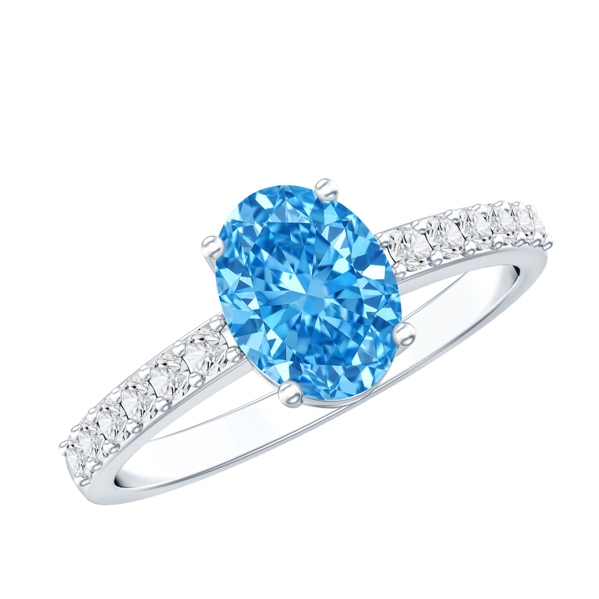 Rosec Jewels-IGI Certified 1 Carat Lab Blue Diamond Oval Engagement Ring with Side Stones