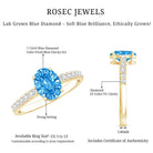 Rosec Jewels-IGI Certified 1 Carat Lab Blue Diamond Oval Engagement Ring with Side Stones