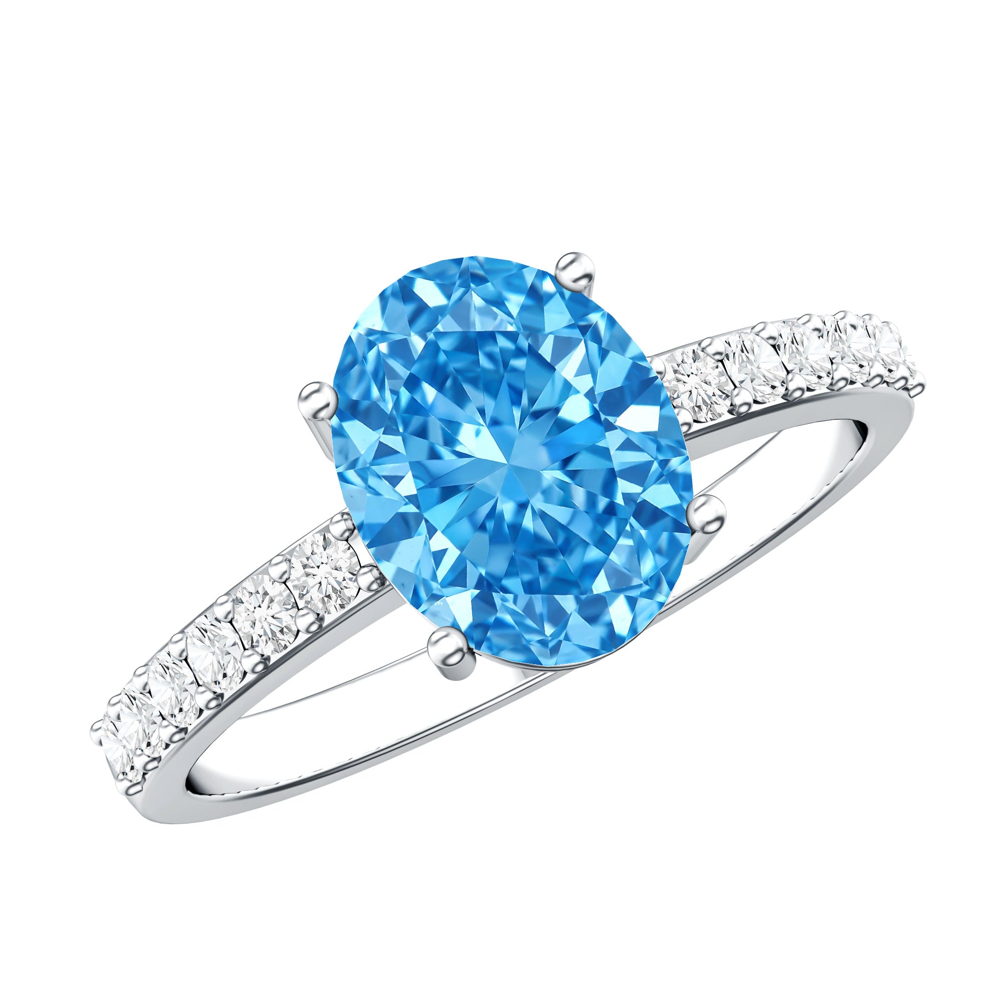 Rosec Jewels-2 Carat IGI Certified Lab Blue Diamond Solitaire Oval Engagement Ring for Women