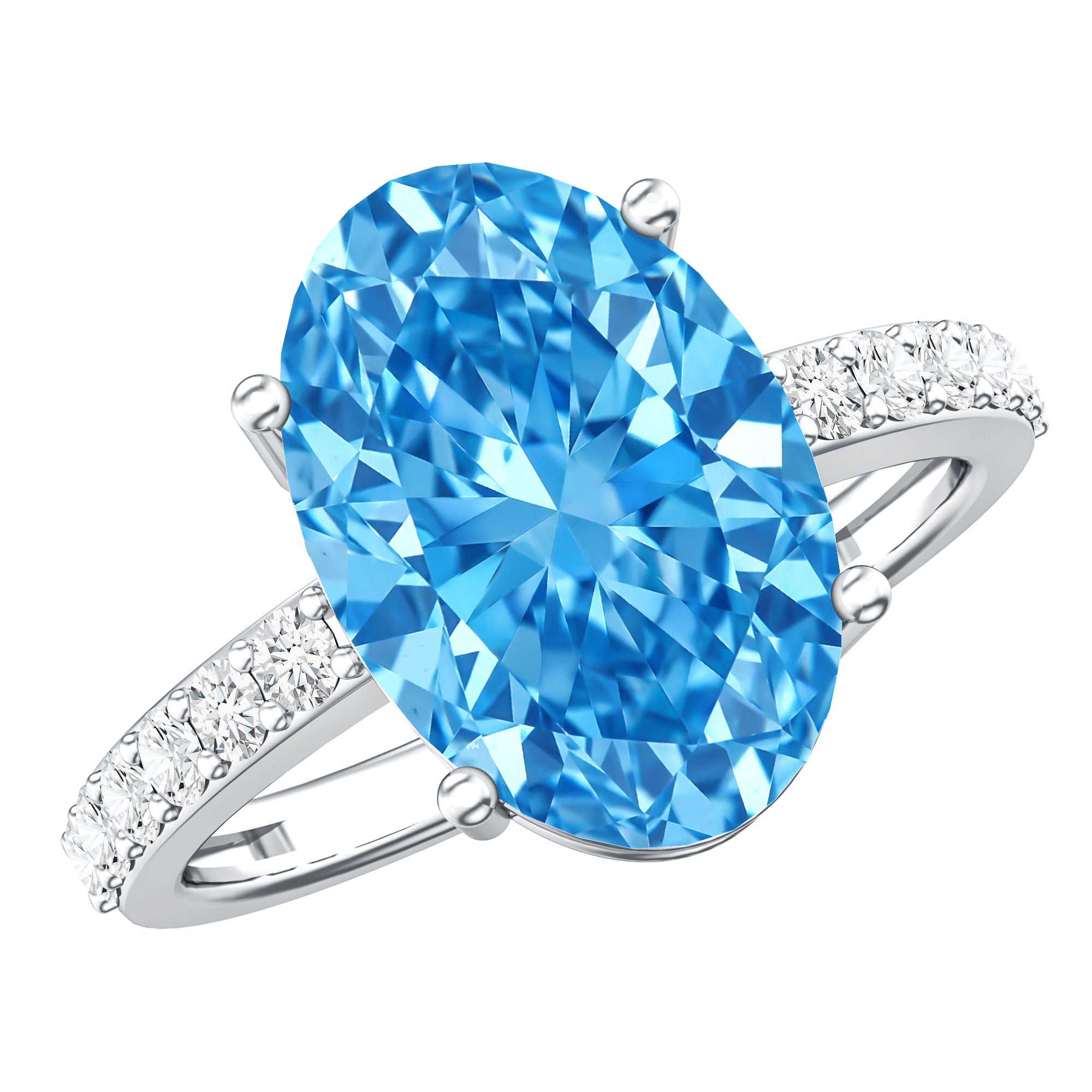 Rosec Jewels-IGI Certified Solitaire 4 Carat Lab Grown Blue Diamond Huge Engagement Ring with Side Stones