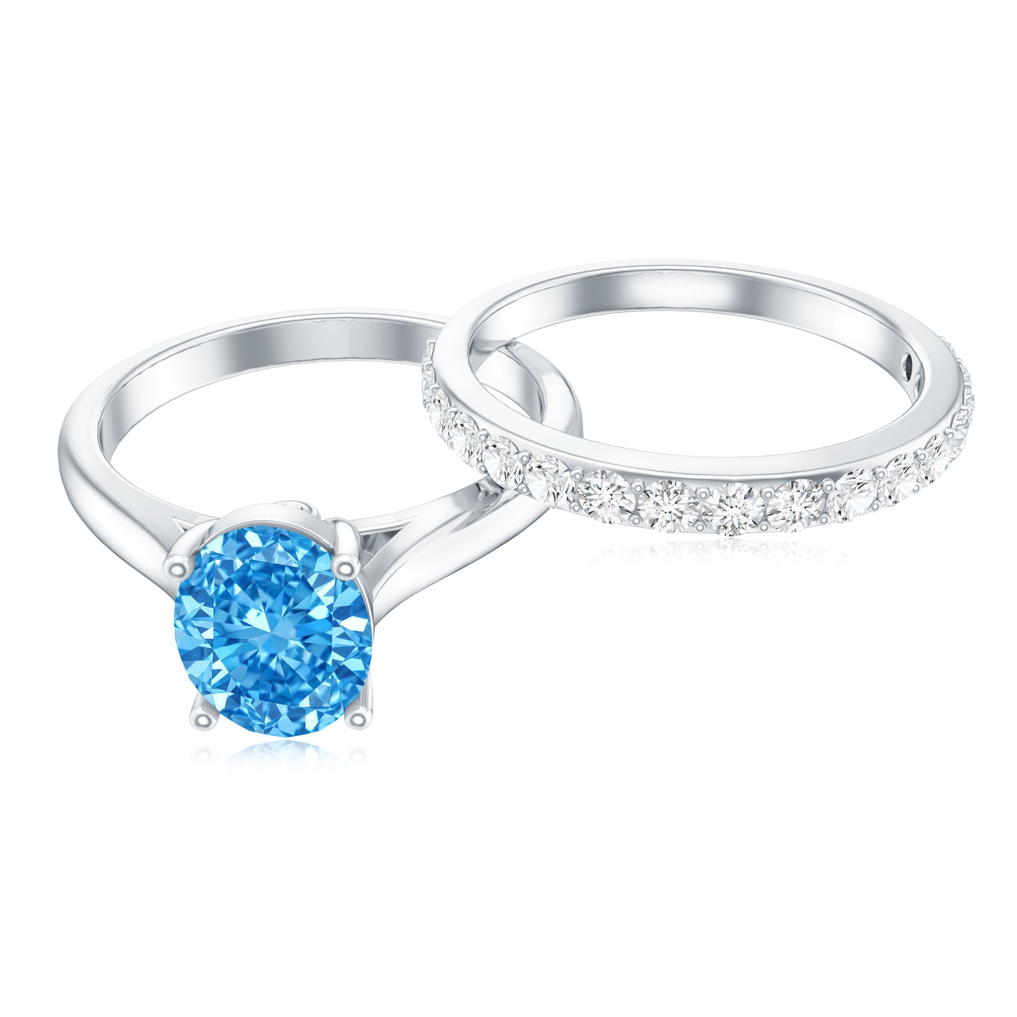 Rosec Jewels-IGI Certified Oval 1 Carat Lab Grown Blue Diamond Wedding Ring Set