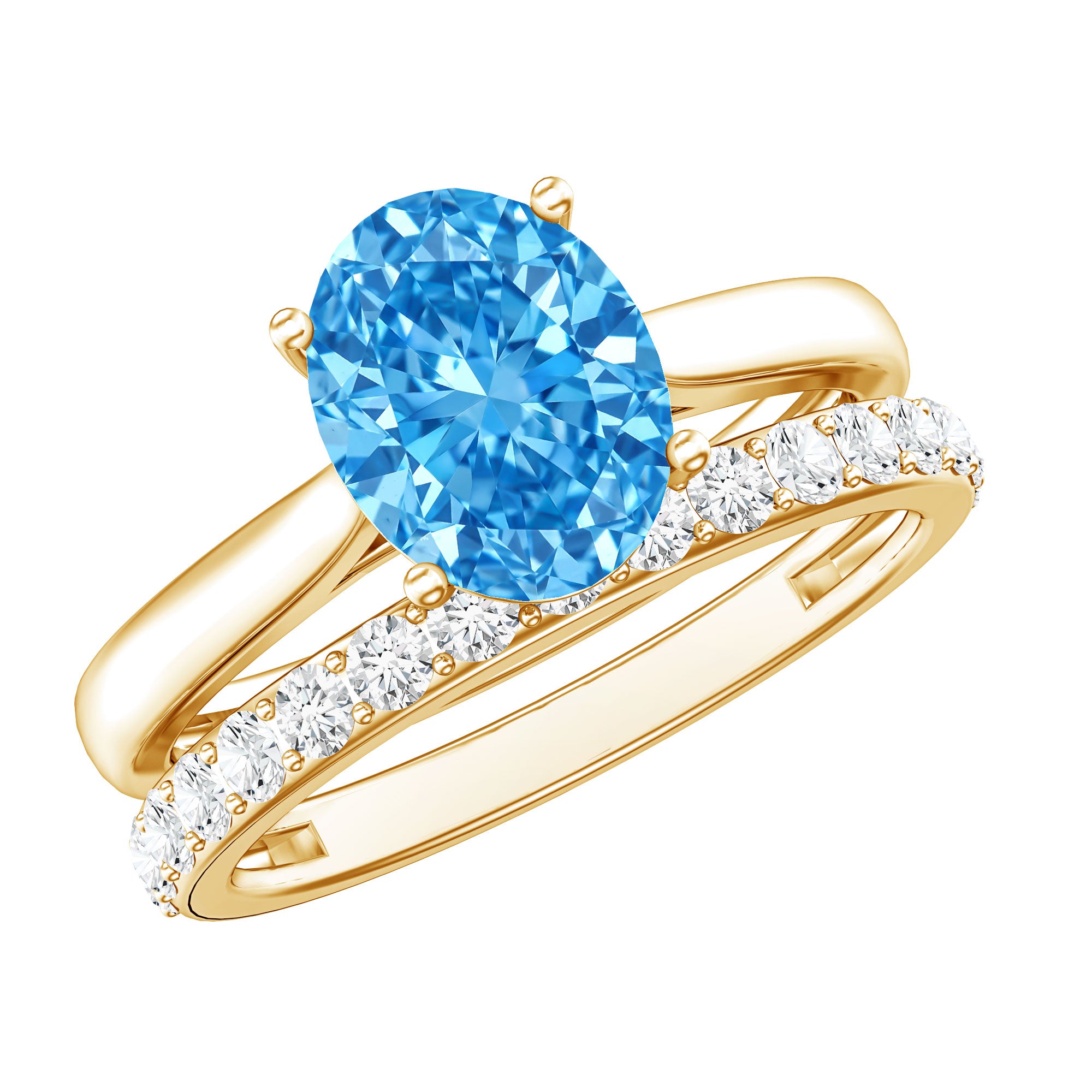Rosec Jewels-IGI Certified 2 Carat Oval Lab Grown Blue Diamond Bridal Ring Set for Women