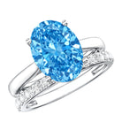 Rosec Jewels-Lab Grown Blue Diamond 3 Carat Oval Bridal Ring Set with IGI Certificate