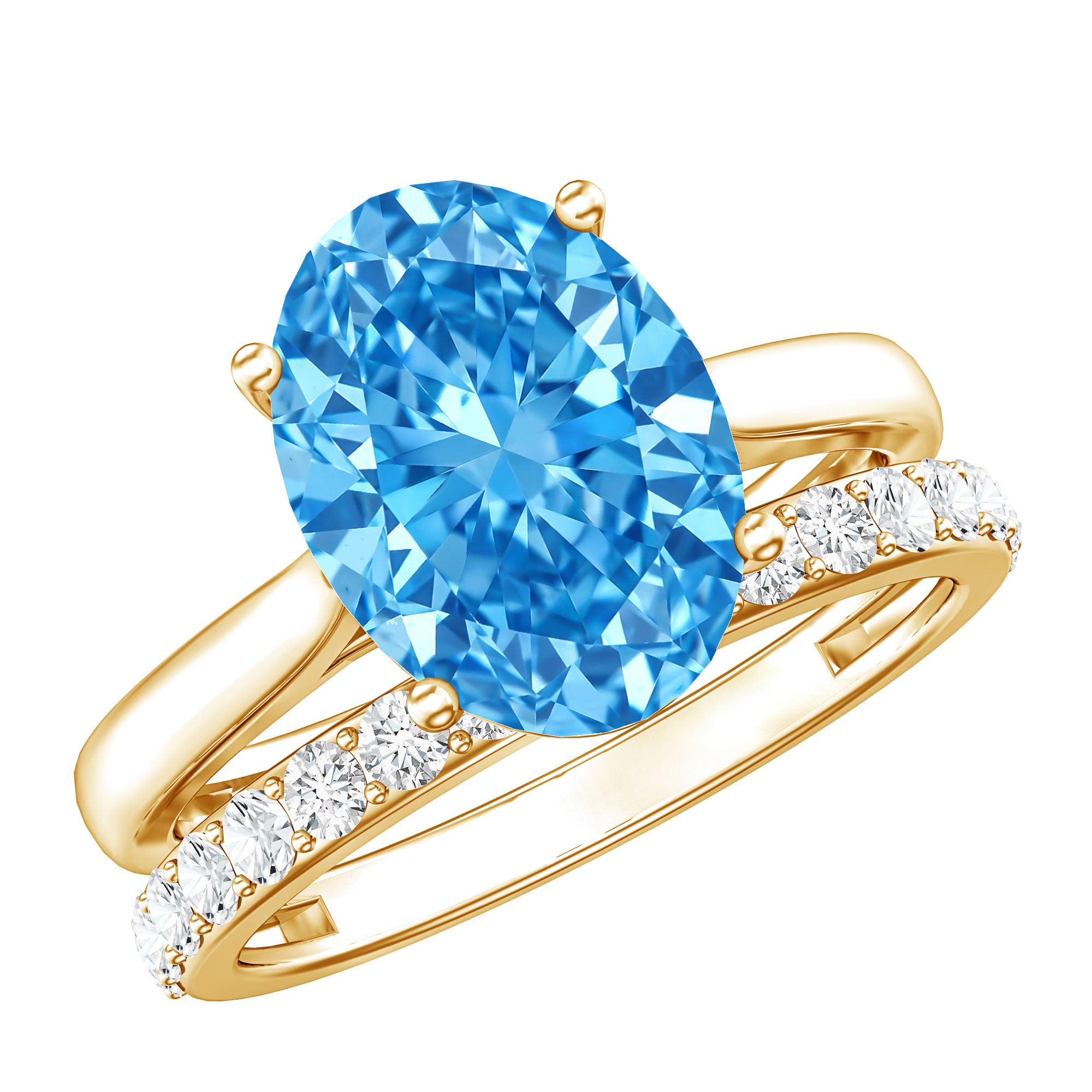 Rosec Jewels-Lab Grown Blue Diamond 3 Carat Oval Bridal Ring Set with IGI Certificate
