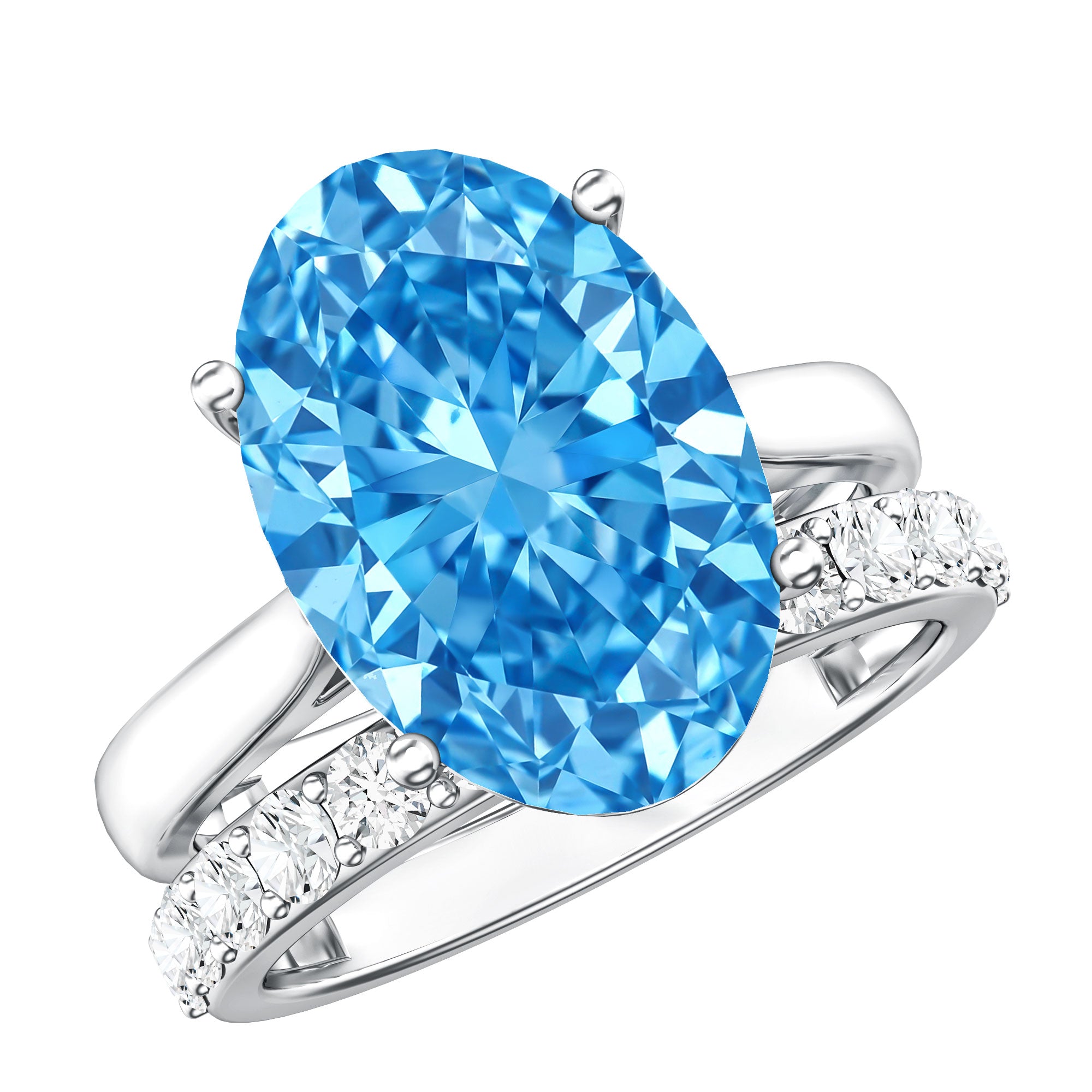 Rosec Jewels-IGI Certified 4 Carat Oval Lab Grown Blue Diamond Engagement Ring with Enhancer
