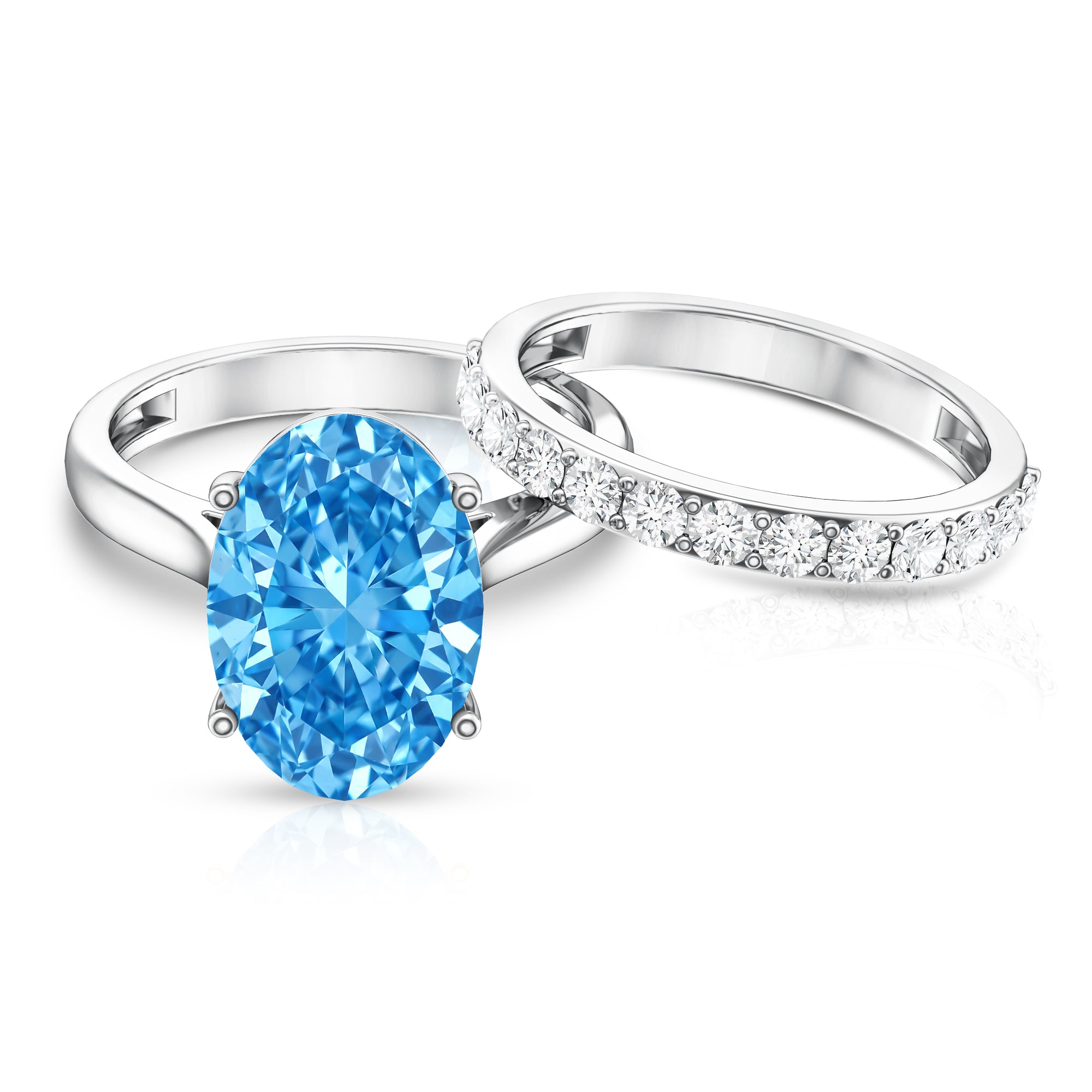 Rosec Jewels-IGI Certified 4 Carat Oval Lab Grown Blue Diamond Engagement Ring with Enhancer