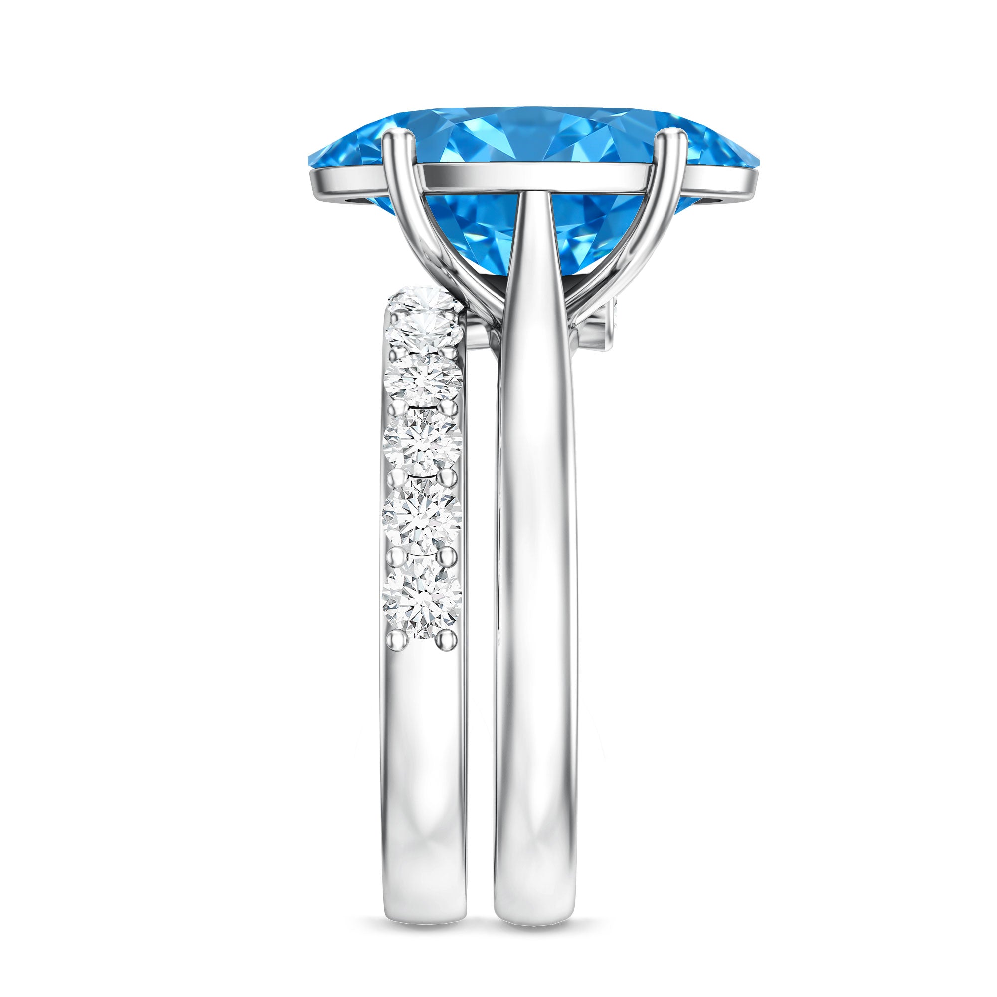 Rosec Jewels-5 Carat Oval Lab Grown Blue Diamond Engagement Ring and Wedding Band with IGI Certificate