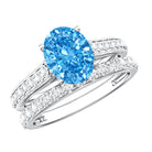 Rosec Jewels-IGI Certified Lab Grown 2 Carat Blue Diamond Oval Engagement Ring with Enhancer
