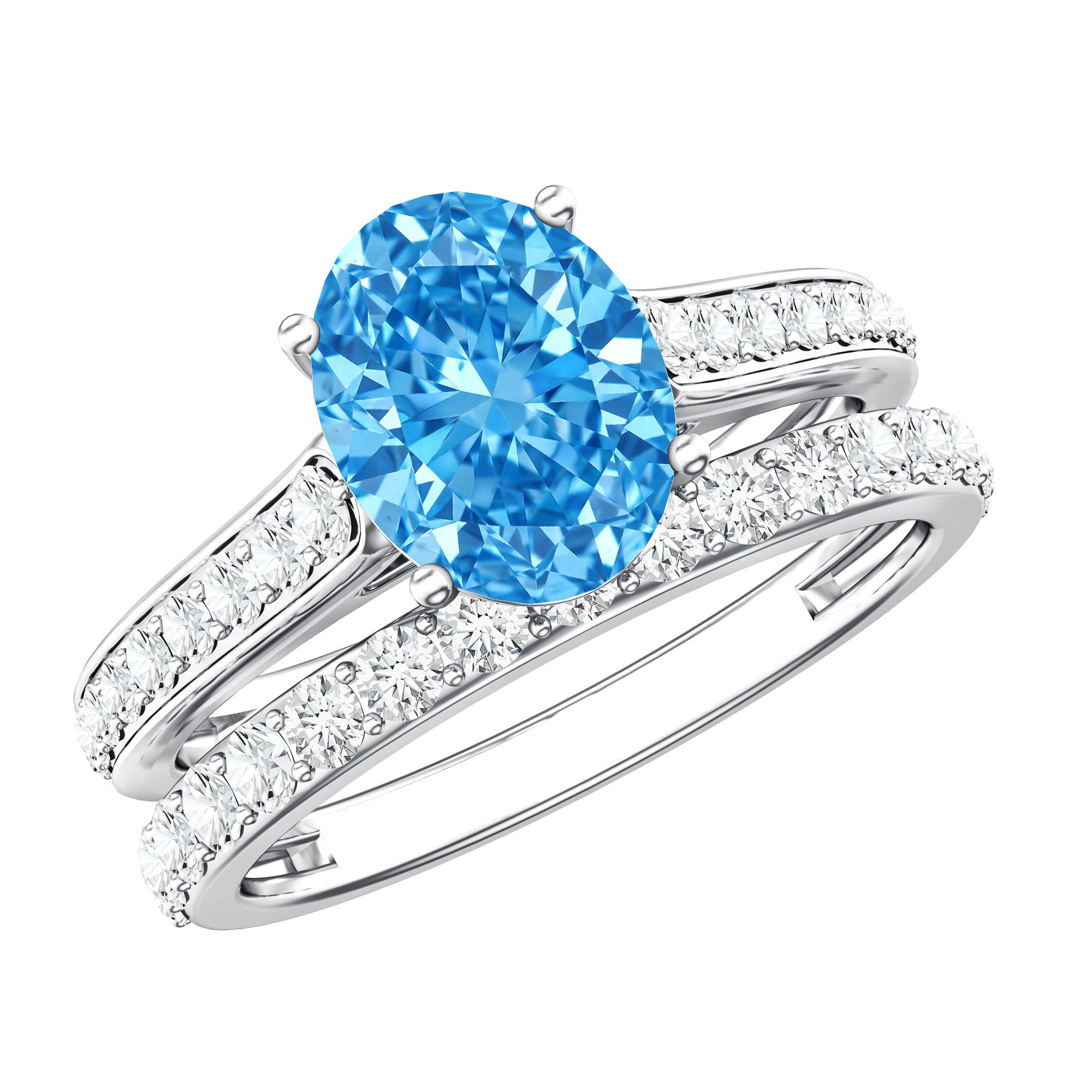 Rosec Jewels-IGI Certified Lab Grown 2 Carat Blue Diamond Oval Engagement Ring with Enhancer