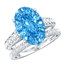 Rosec Jewels-IGI Certified 4 Carat Oval Shape Lab Grown Blue Diamond Bridal Ring Set for Her
