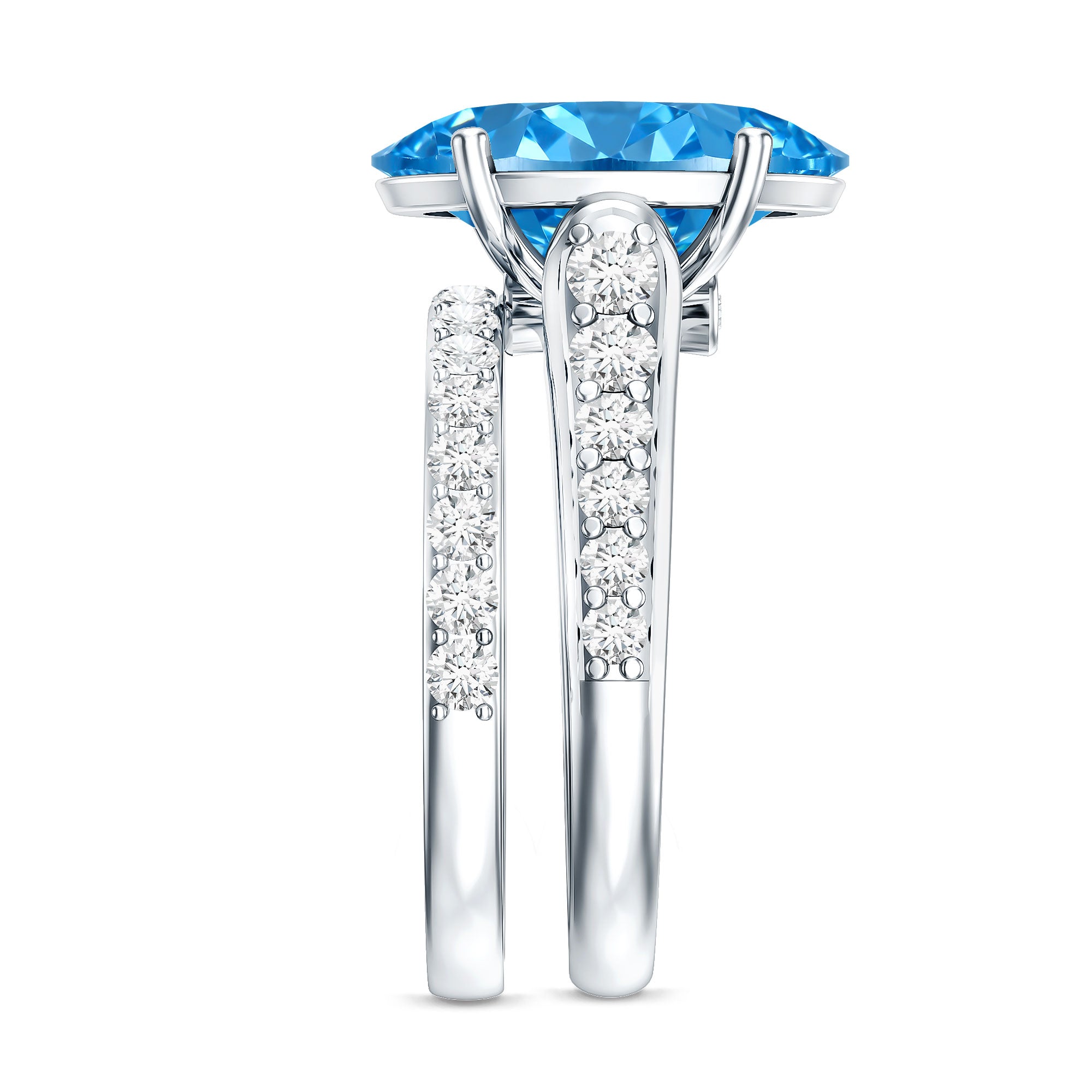 Rosec Jewels-IGI Certified 4 Carat Oval Shape Lab Grown Blue Diamond Bridal Ring Set for Her