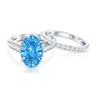 Rosec Jewels-IGI Certified 4 Carat Oval Shape Lab Grown Blue Diamond Bridal Ring Set for Her