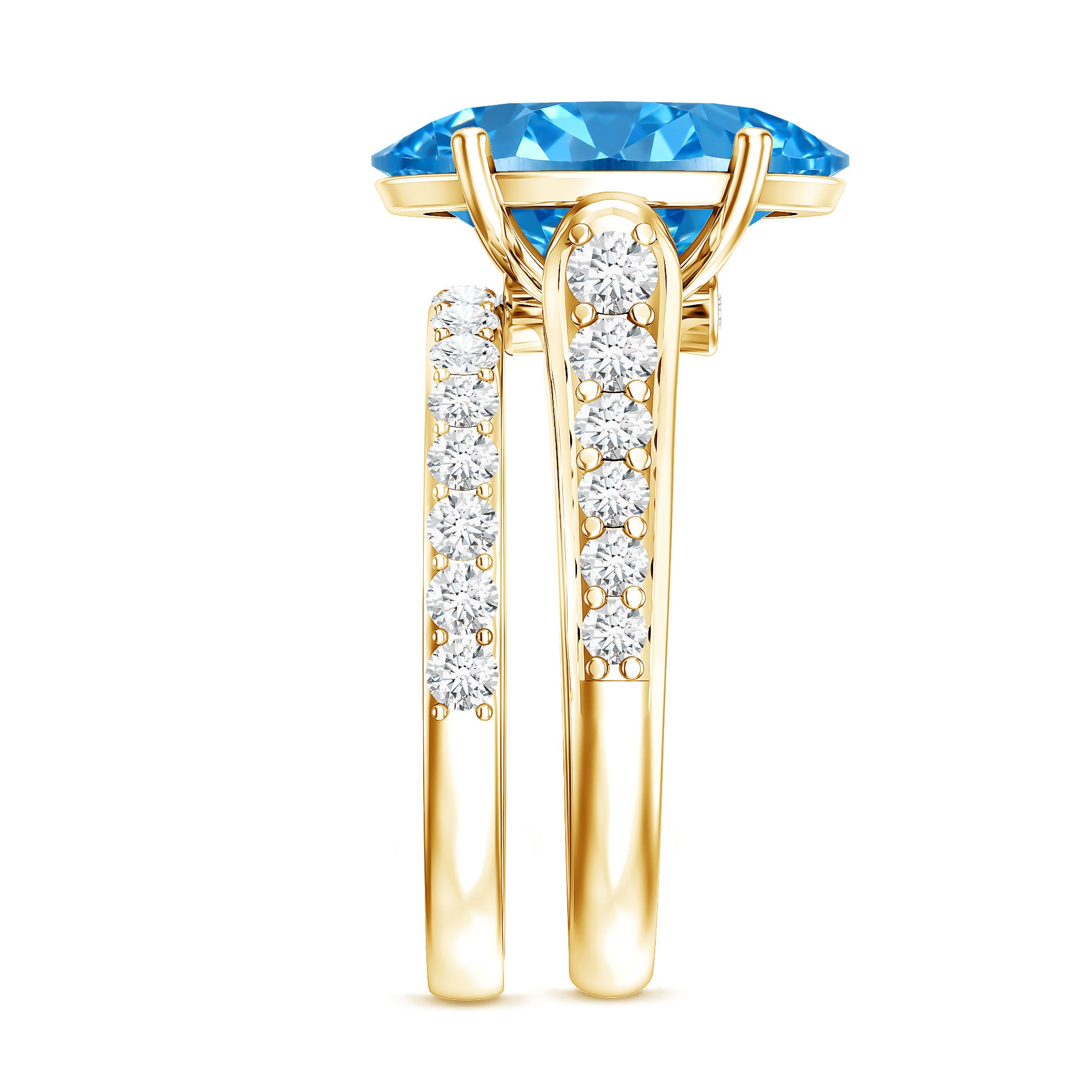 Rosec Jewels-IGI Certified 4 Carat Oval Shape Lab Grown Blue Diamond Bridal Ring Set for Her