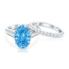 Rosec Jewels-IGI Certified 5 Carat Lab Grown Blue Diamond Oval Shaped Wedding Ring Set