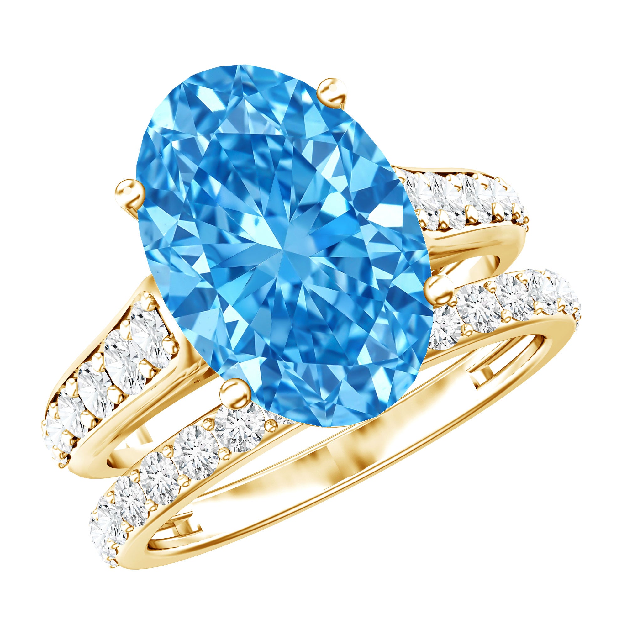 Rosec Jewels-IGI Certified 5 Carat Lab Grown Blue Diamond Oval Shaped Wedding Ring Set