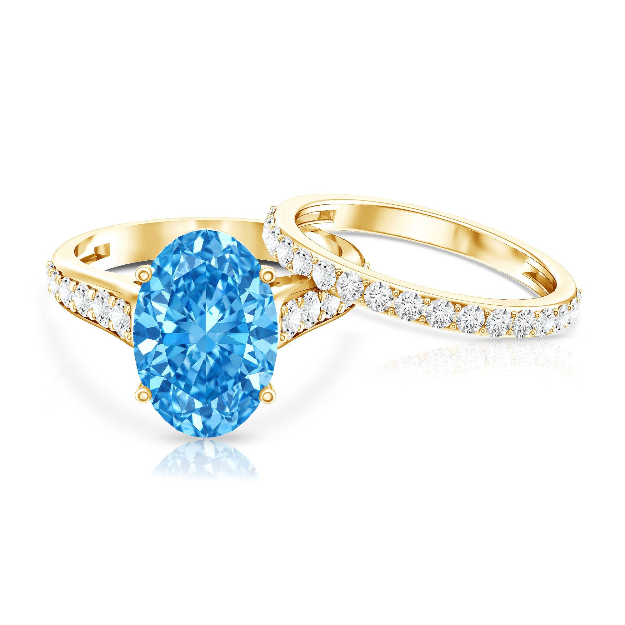 Rosec Jewels-IGI Certified 5 Carat Lab Grown Blue Diamond Oval Shaped Wedding Ring Set