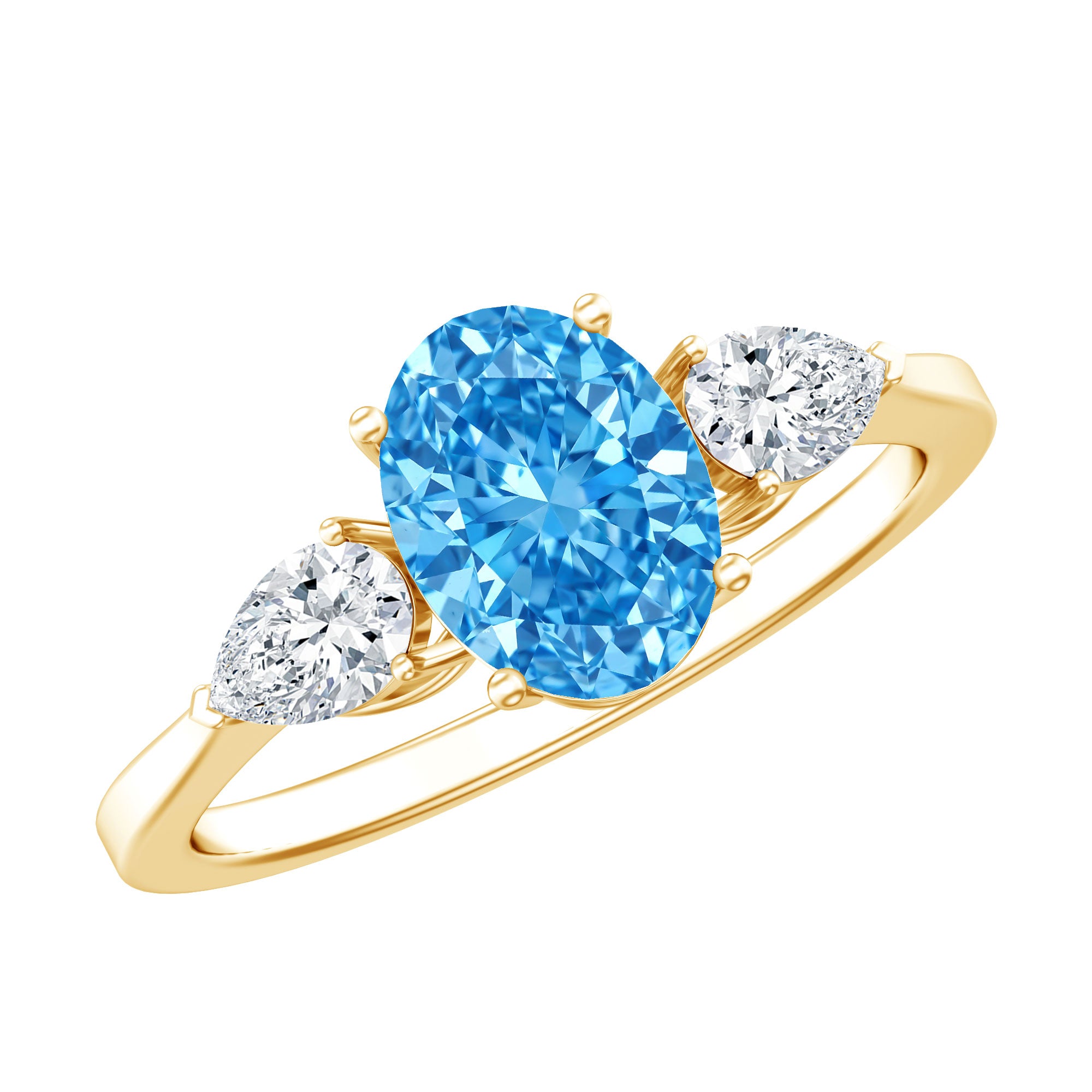 Rosec Jewels-IGI Certified 1 Carat Lab Grown Blue and White Diamond Three Stone Engagement Ring