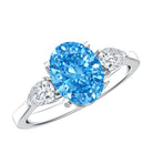 Rosec Jewels-IGI Certified 2 Carat Oval Lab Grown Blue Diamond Three Stone Engagement Ring